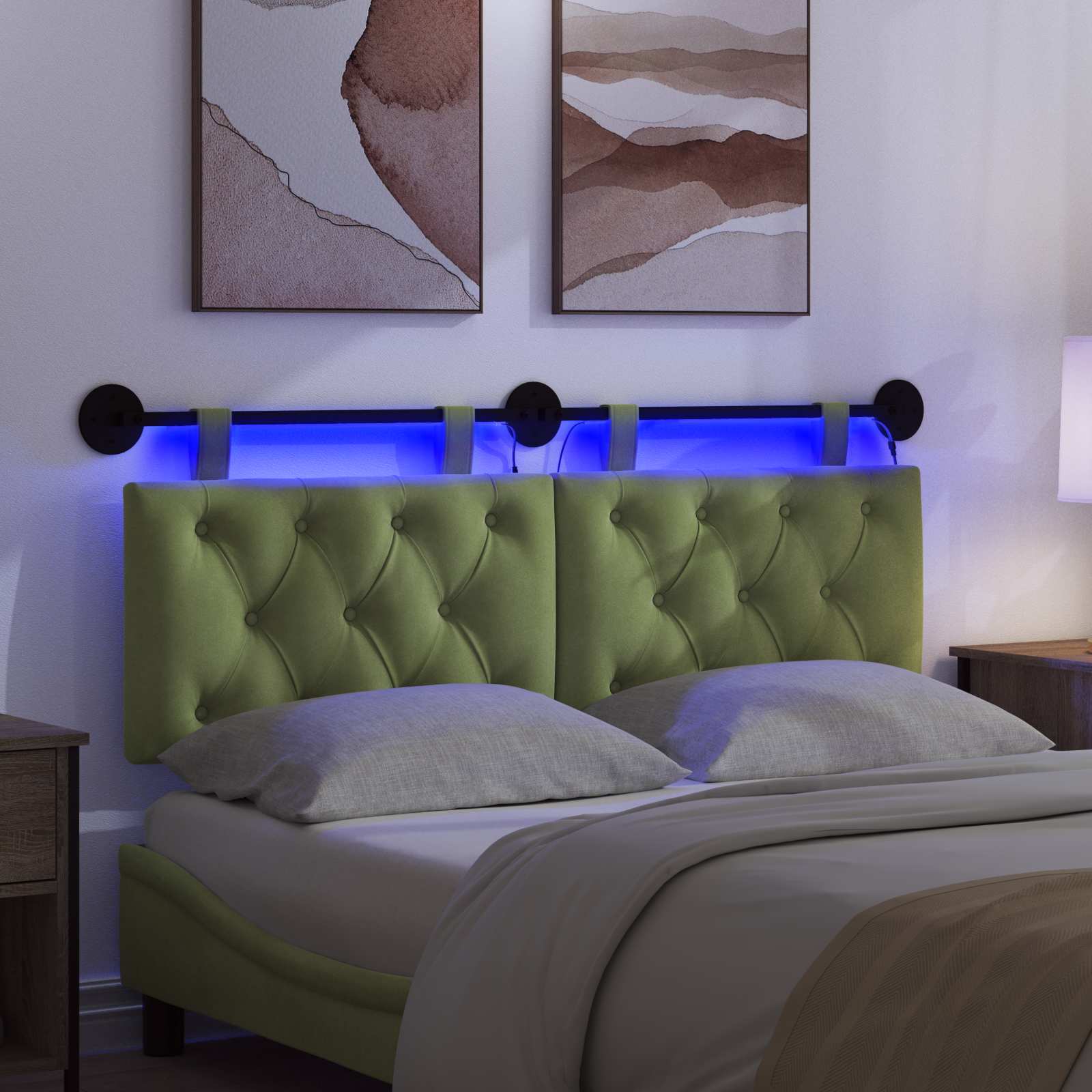 Tête de lit suspendue Avec lumière LED Vert clair Velours - XIOS