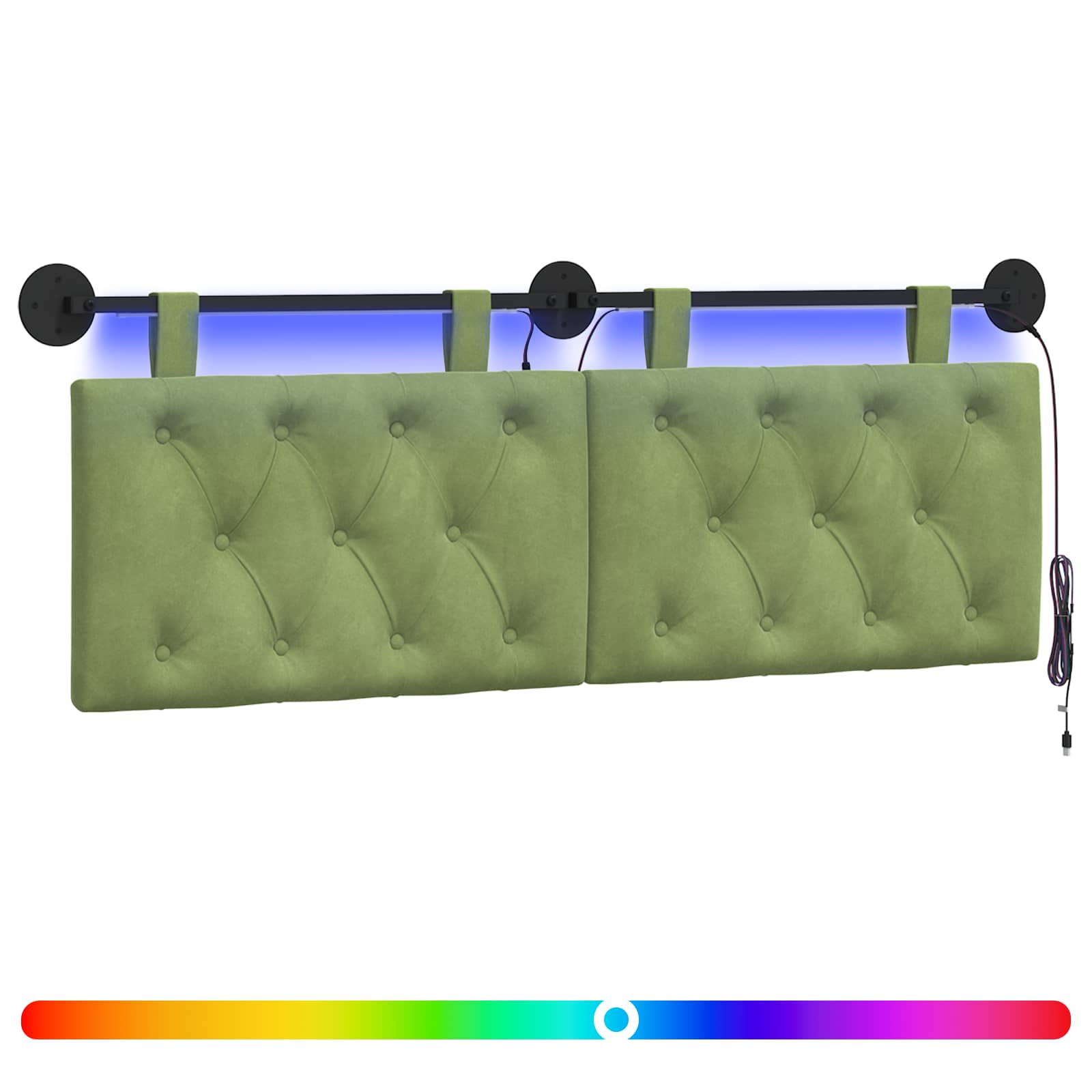 Tête de lit suspendue Avec lumière LED Vert clair Velours - XIOS