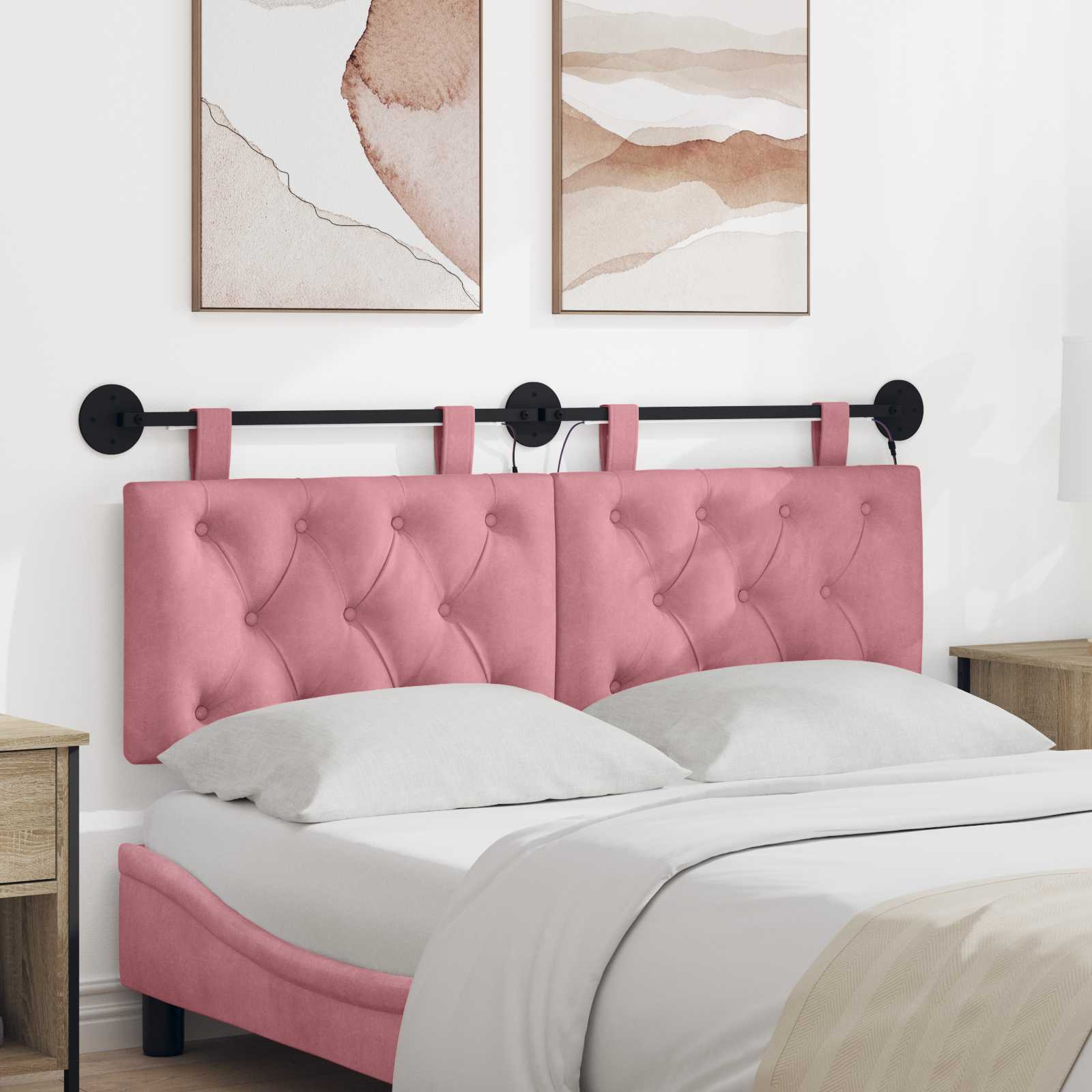Tête de lit suspendue Avec lumière LED Rose Velours - XIOS