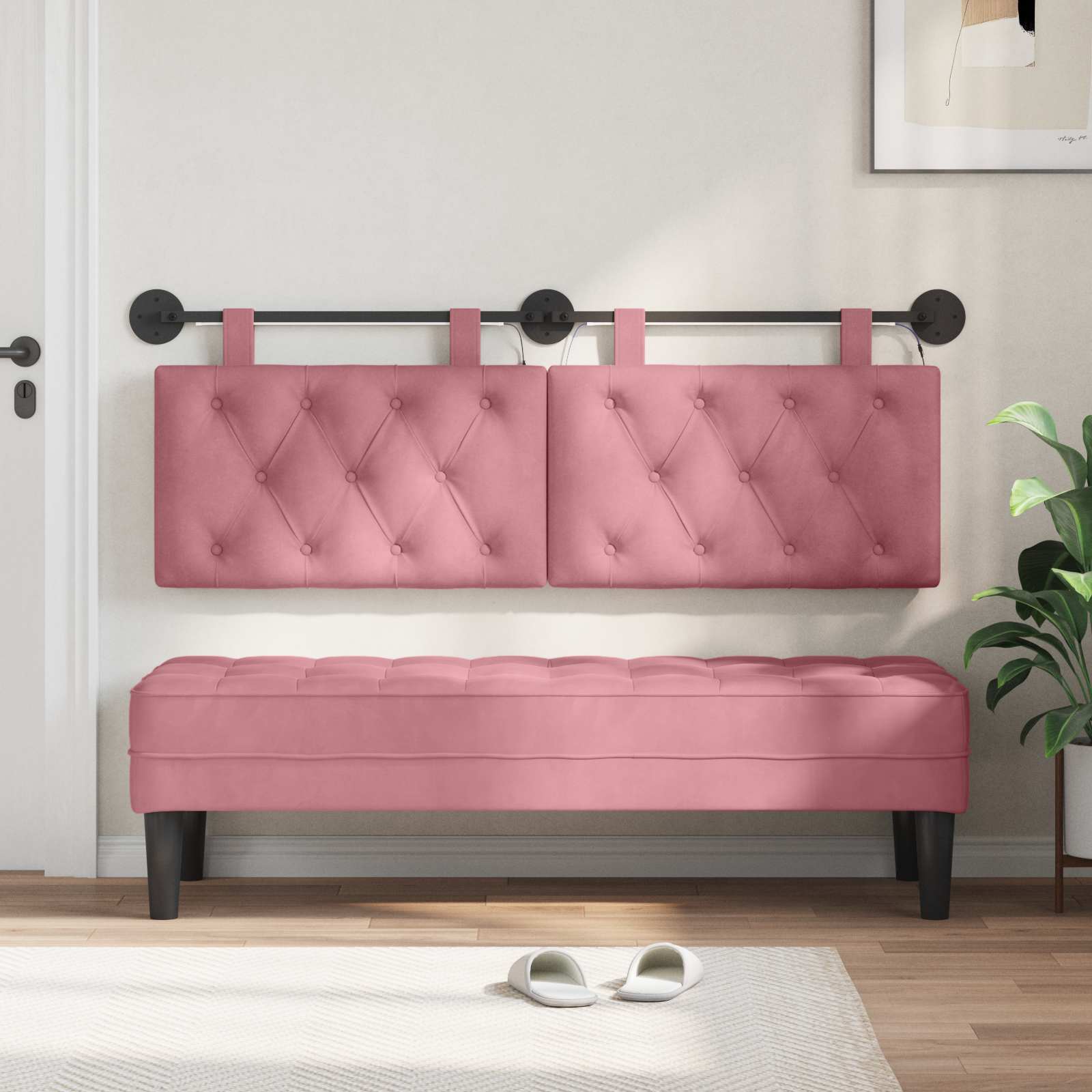 Tête de lit suspendue Avec lumière LED Rose Velours - XIOS