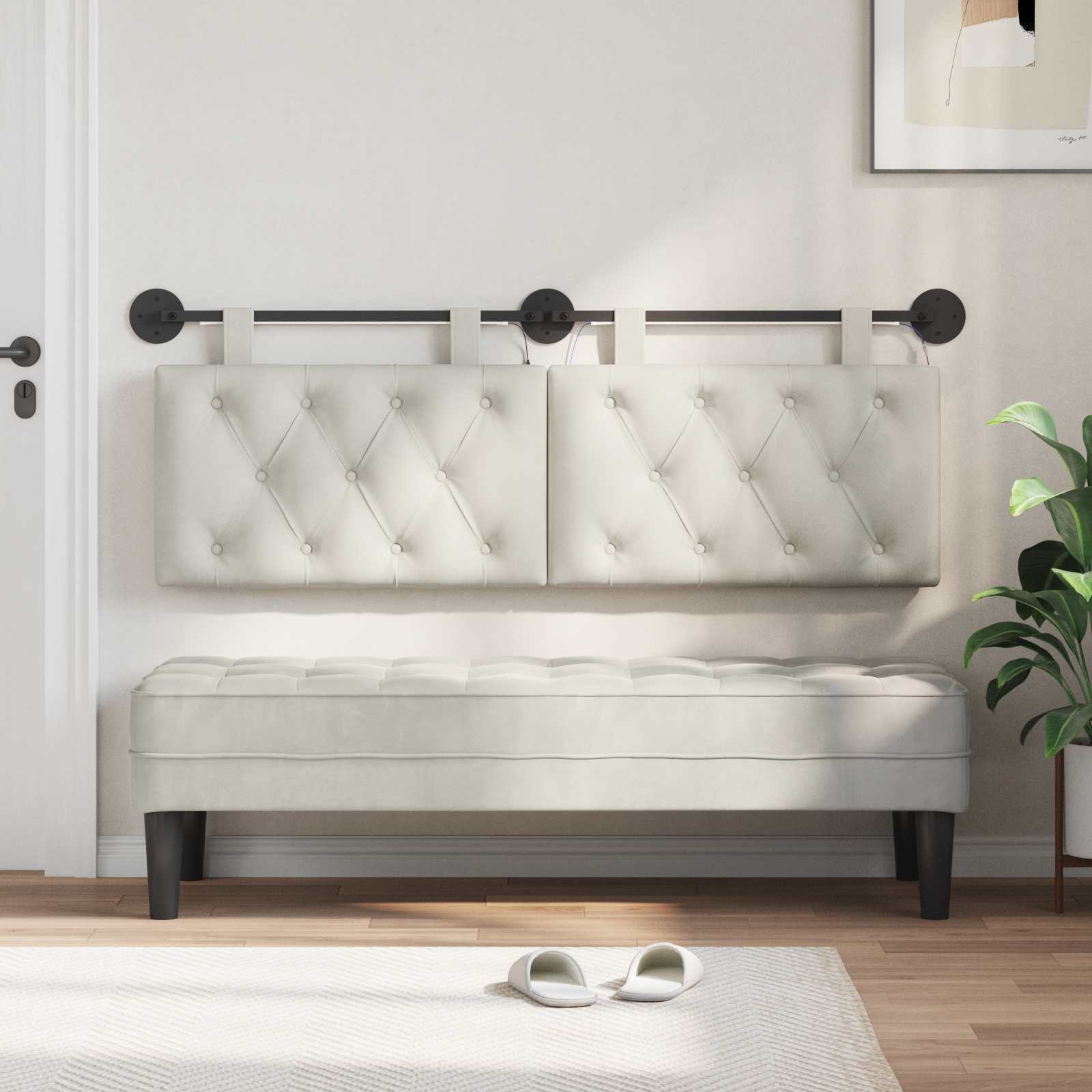 Tête de lit suspendue Avec lumière LED Crème Velours - XIOS