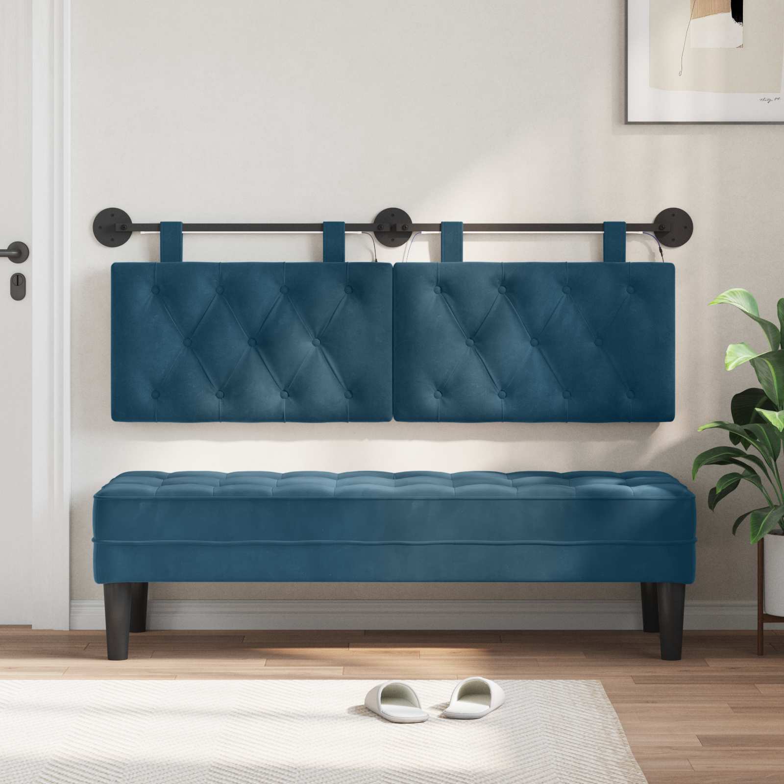 Tête de lit suspendue Avec lumière LED Bleu Velours - XIOS