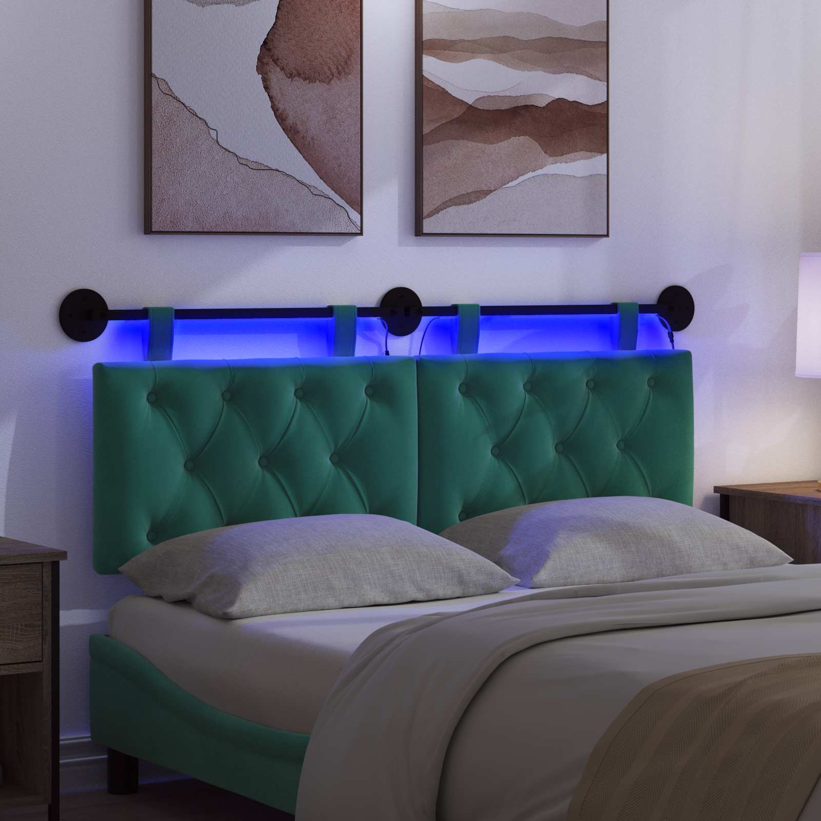 Tête de lit suspendue Avec lumière LED Turquoise Velours - XIOS