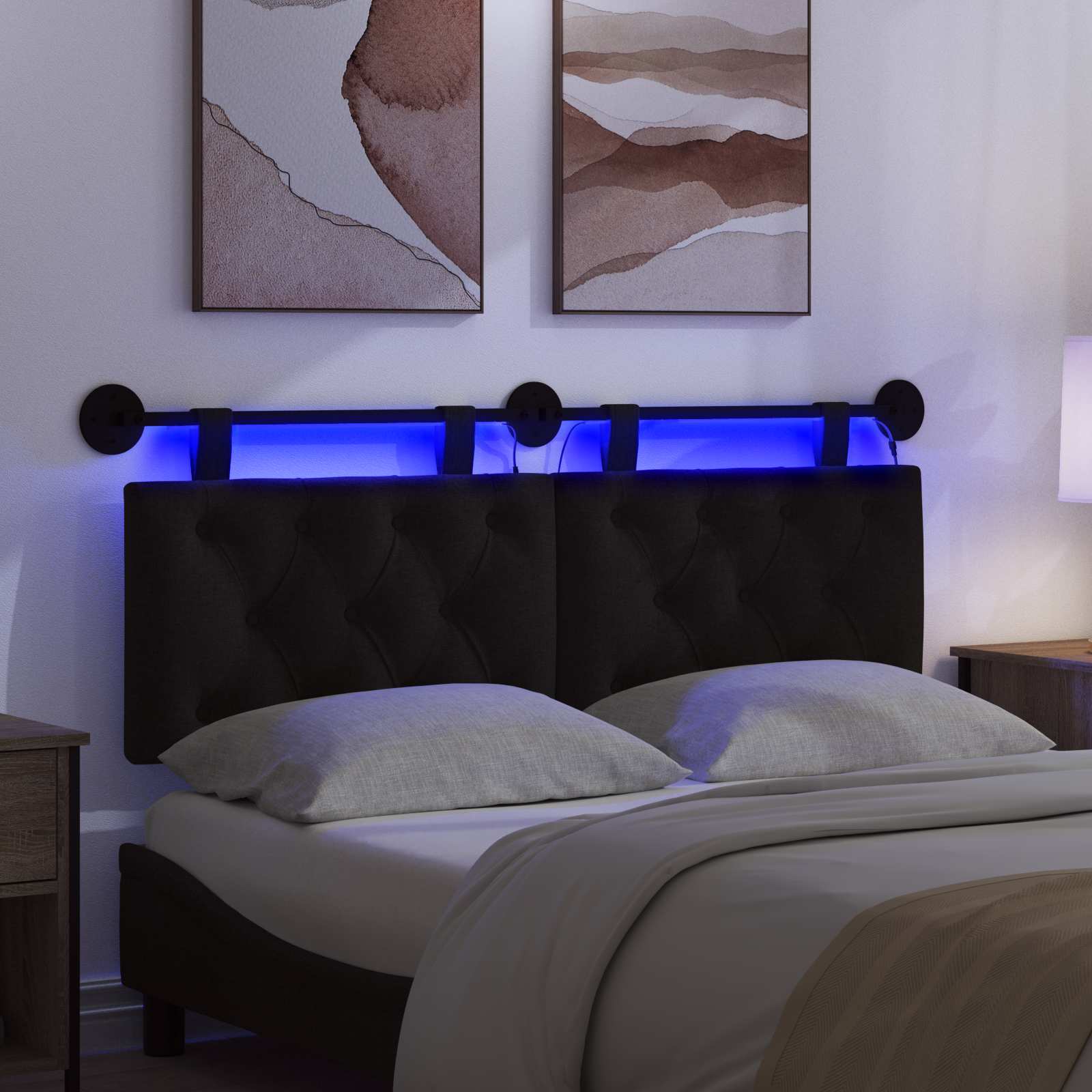 Tête de lit suspendue Avec lumière LED Noir Tissu - XIOS