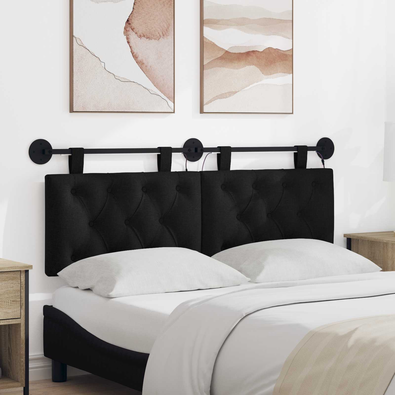 Tête de lit suspendue Avec lumière LED Noir Tissu - XIOS
