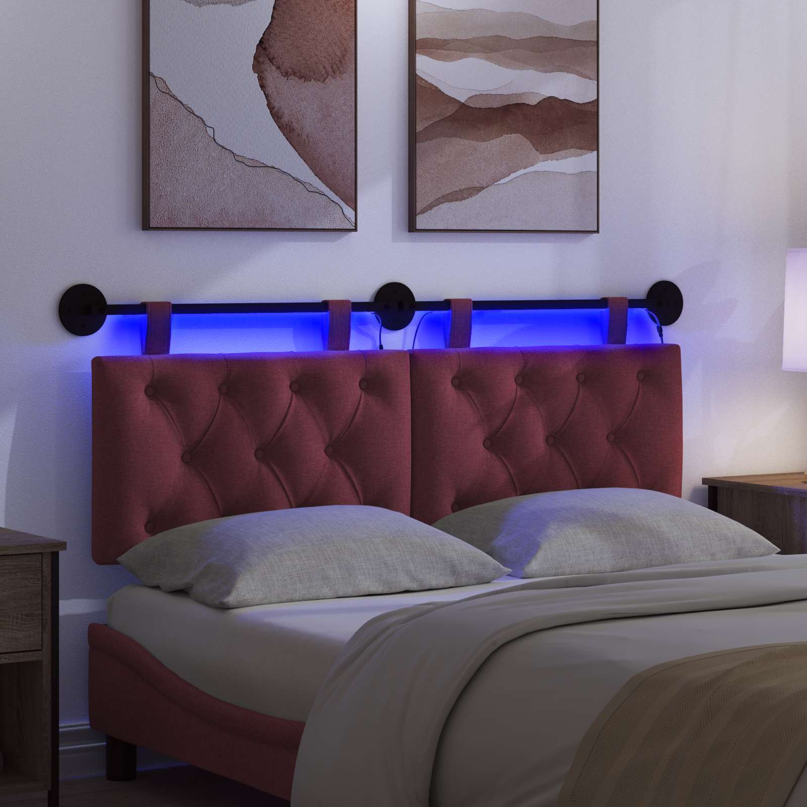 Tête de lit suspendue Avec lumière LED Bordeaux Tissu - XIOS