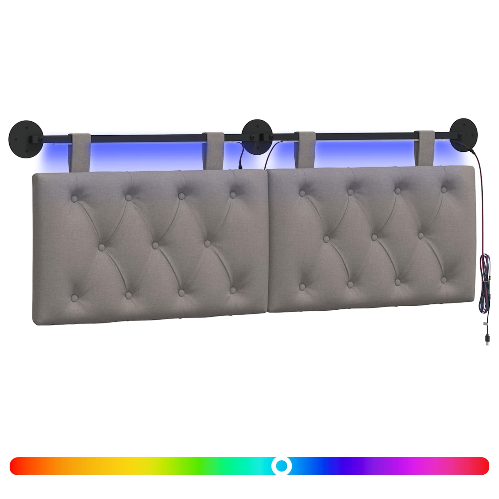 Tête de lit suspendue Avec lumière LED Taupe Tissu - XIOS