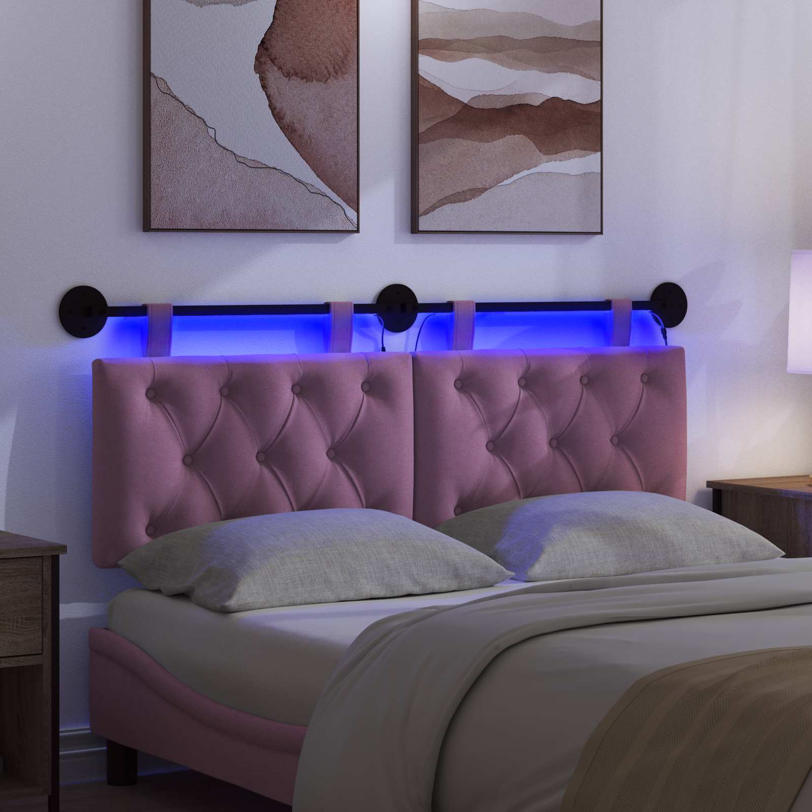 Tête de lit suspendue Avec lumière LED Rose Tissu - XIOS