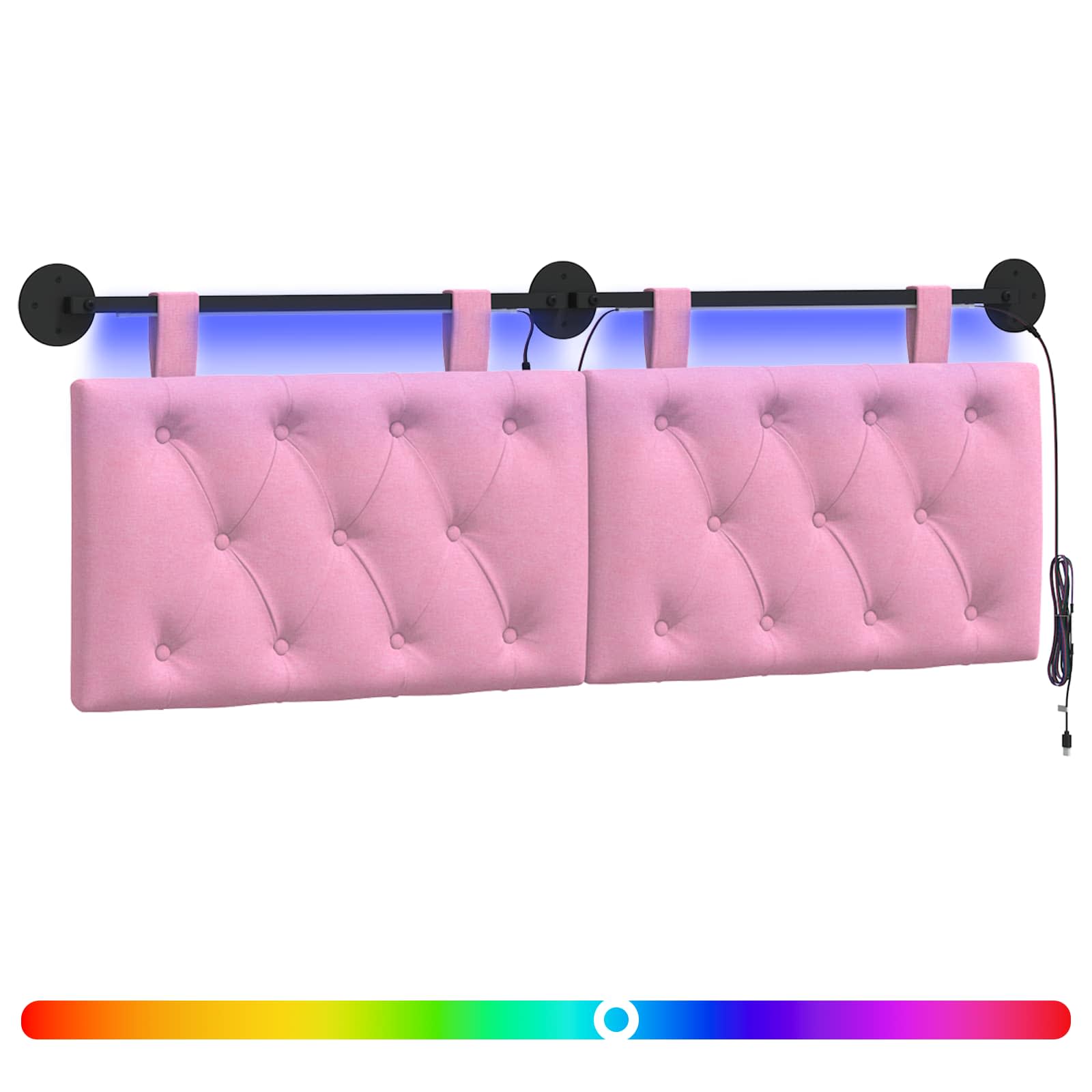 Tête de lit suspendue Avec lumière LED Rose Tissu - XIOS