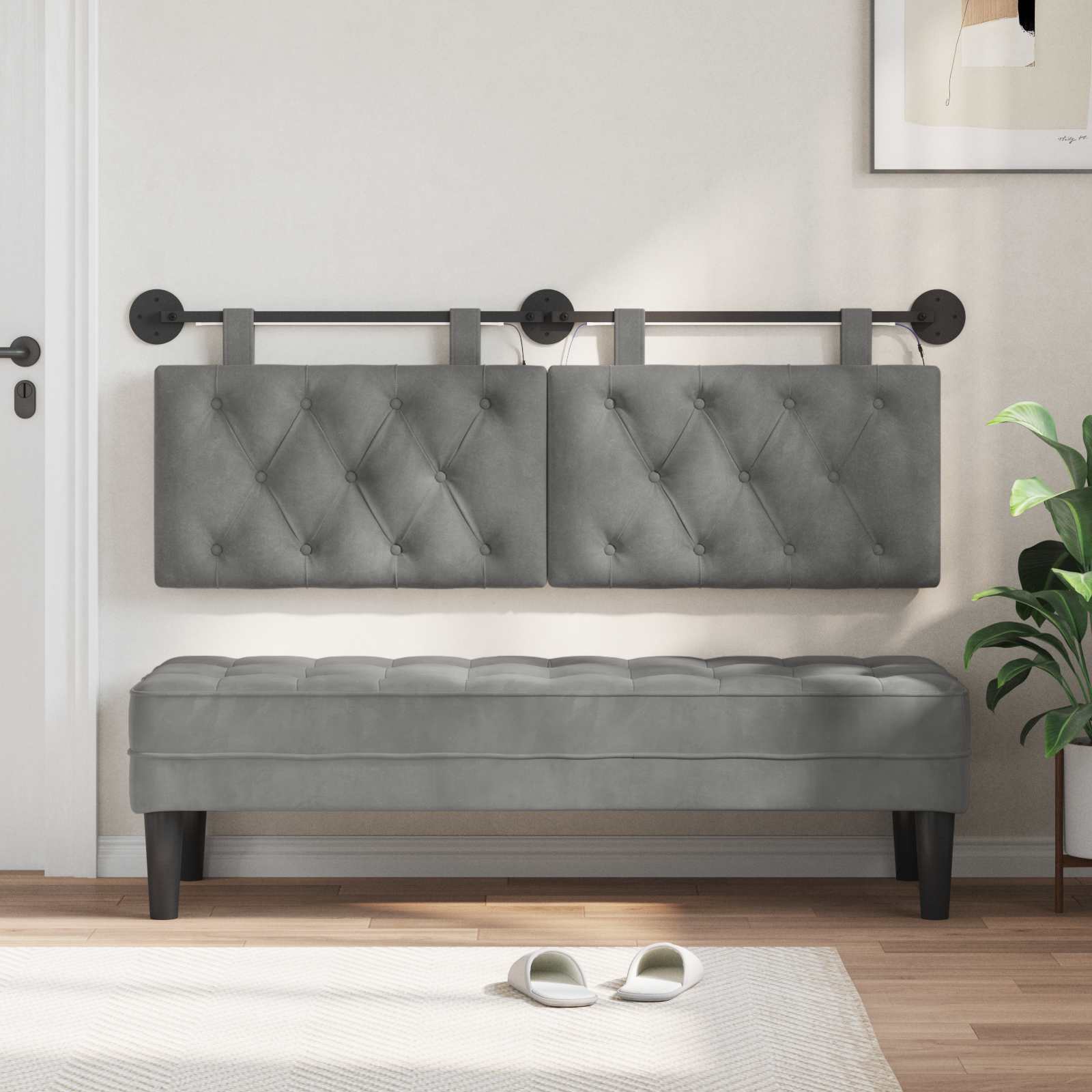 Tête de lit suspendue Avec lumière LED Gris foncé Velours - XIOS