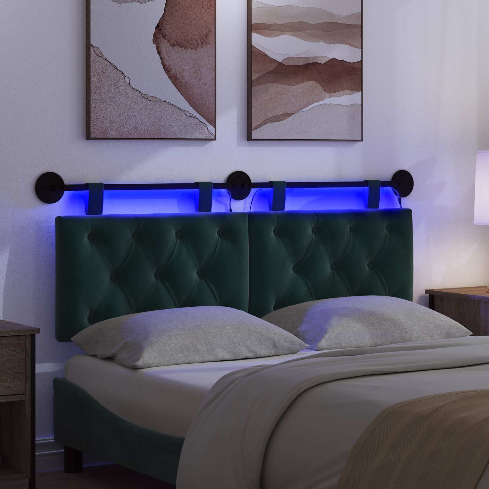 Tête de lit suspendue Avec lumière LED Vert foncé Velours - XIOS