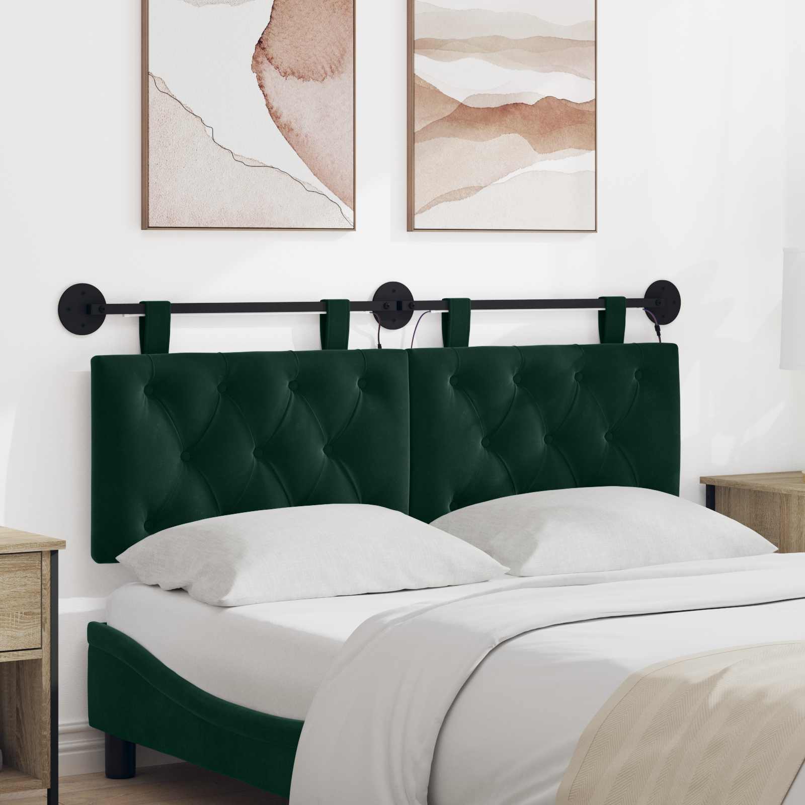 Tête de lit suspendue Avec lumière LED Vert foncé Velours - XIOS