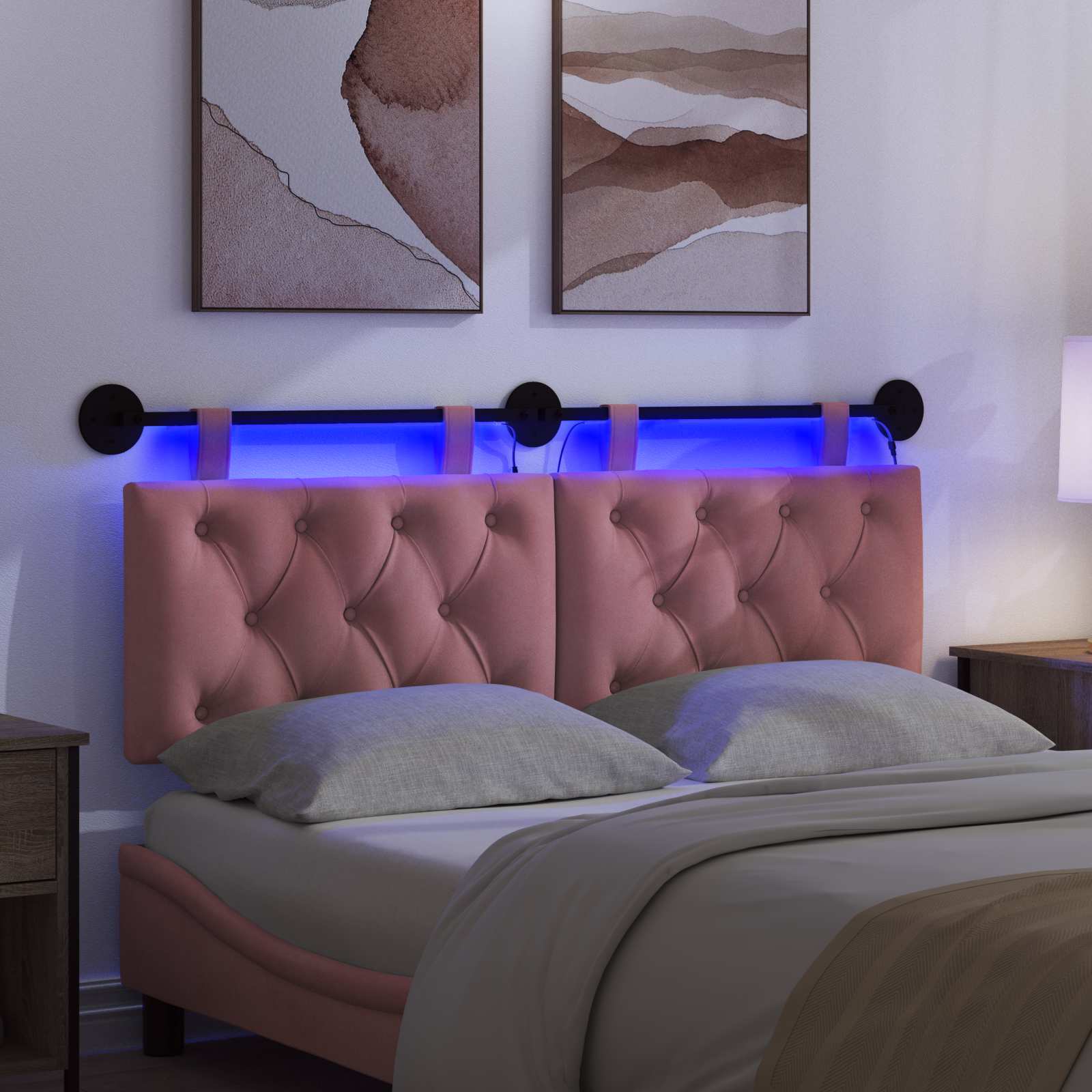 Tête de lit suspendue Avec lumière LED Rose Velours - XIOS