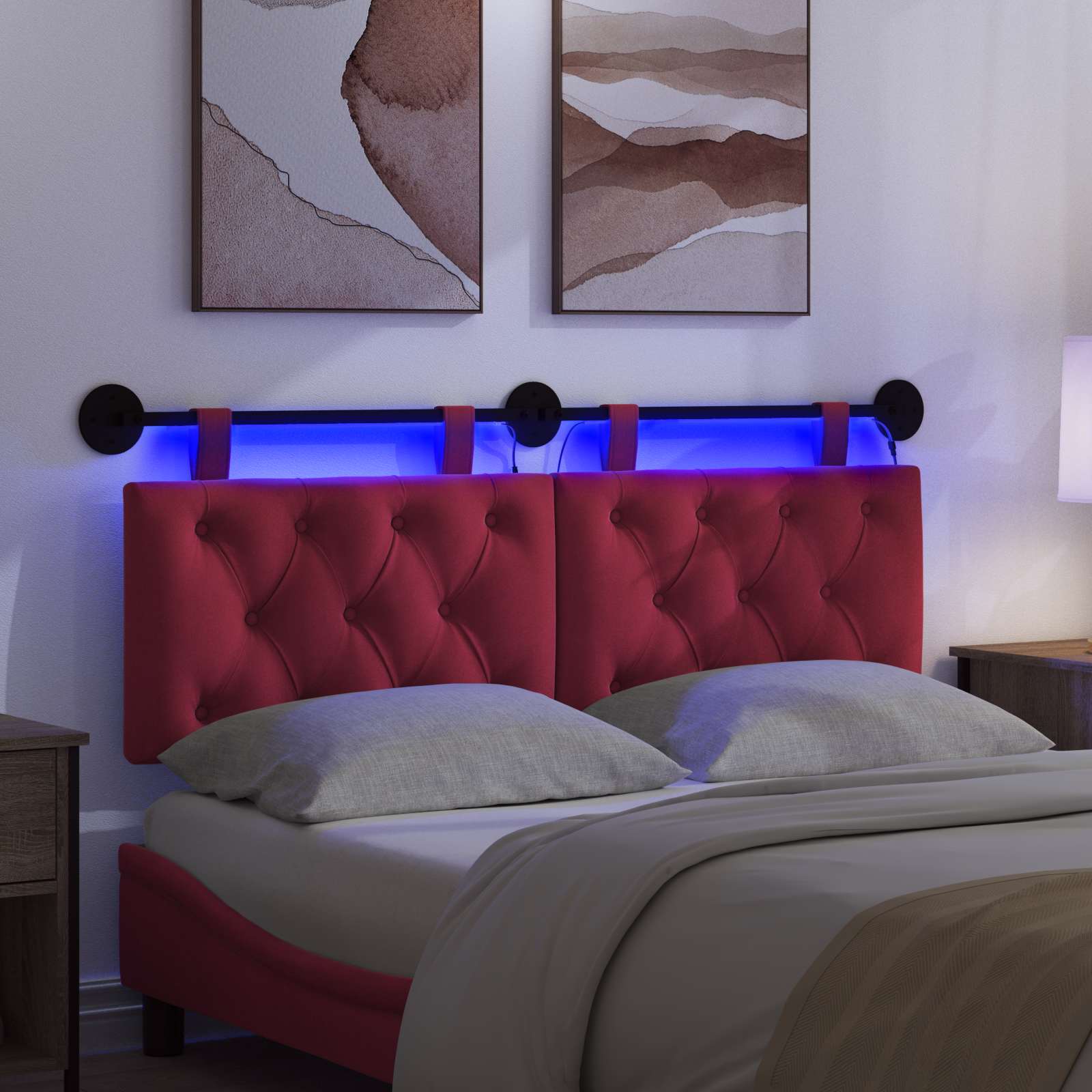 Tête de lit suspendue Avec lumière LED Bordeaux Velours - XIOS