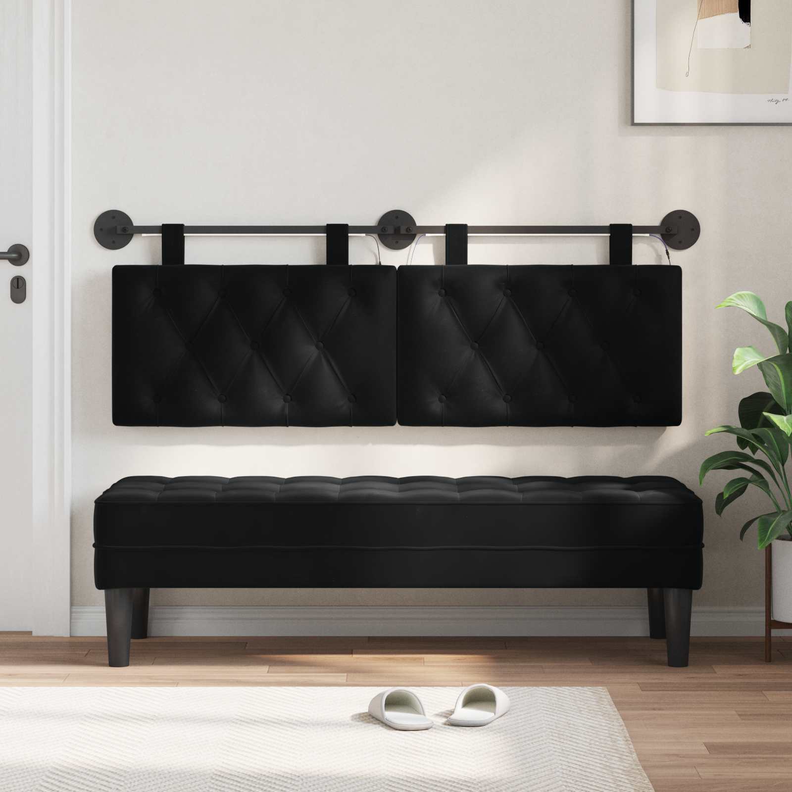 Tête de lit suspendue Avec lumière LED Noir Velours - XIOS