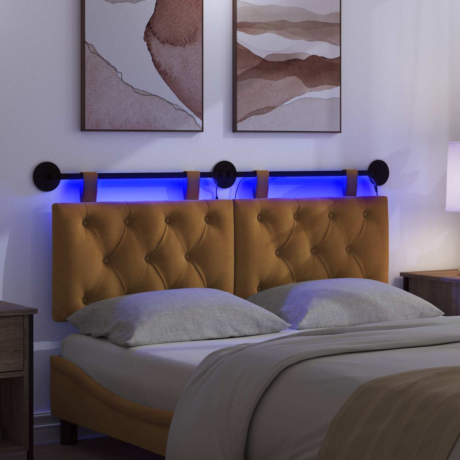 Tête de lit suspendue Avec lumière LED Marron Velours - XIOS