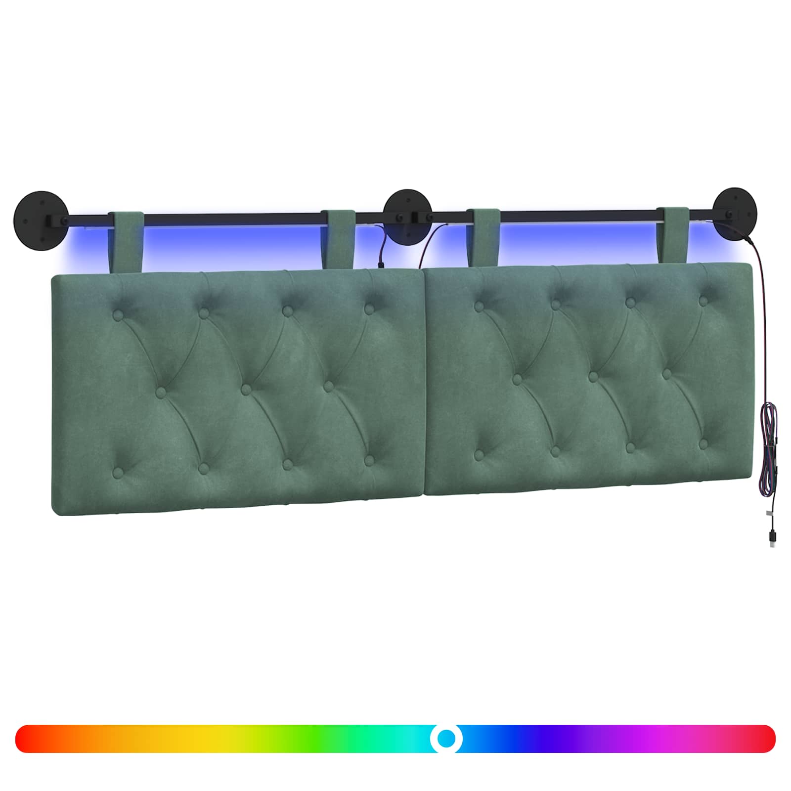 Tête de lit suspendue Avec lumière LED Vert Mer Velours - XIOS