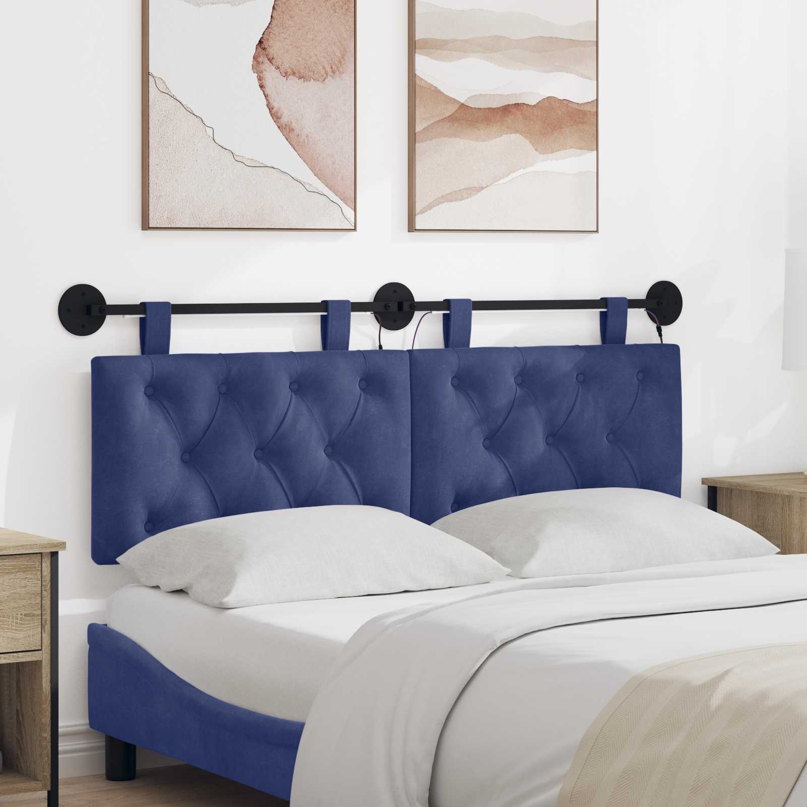 Tête de lit suspendue Avec lumière LED Bleu police Velours - XIOS