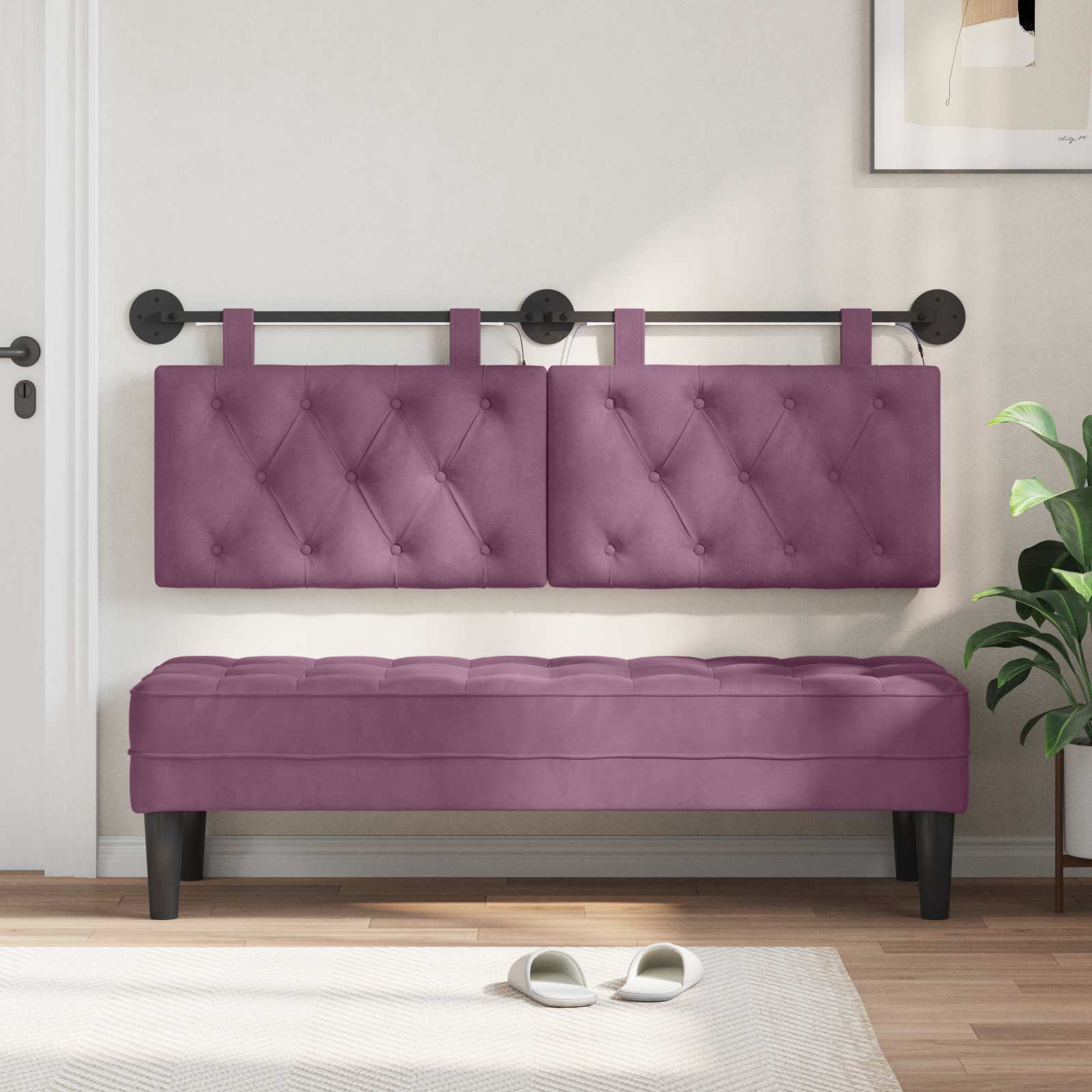 Tête de lit suspendue Avec lumière LED Pourpre Velours - XIOS