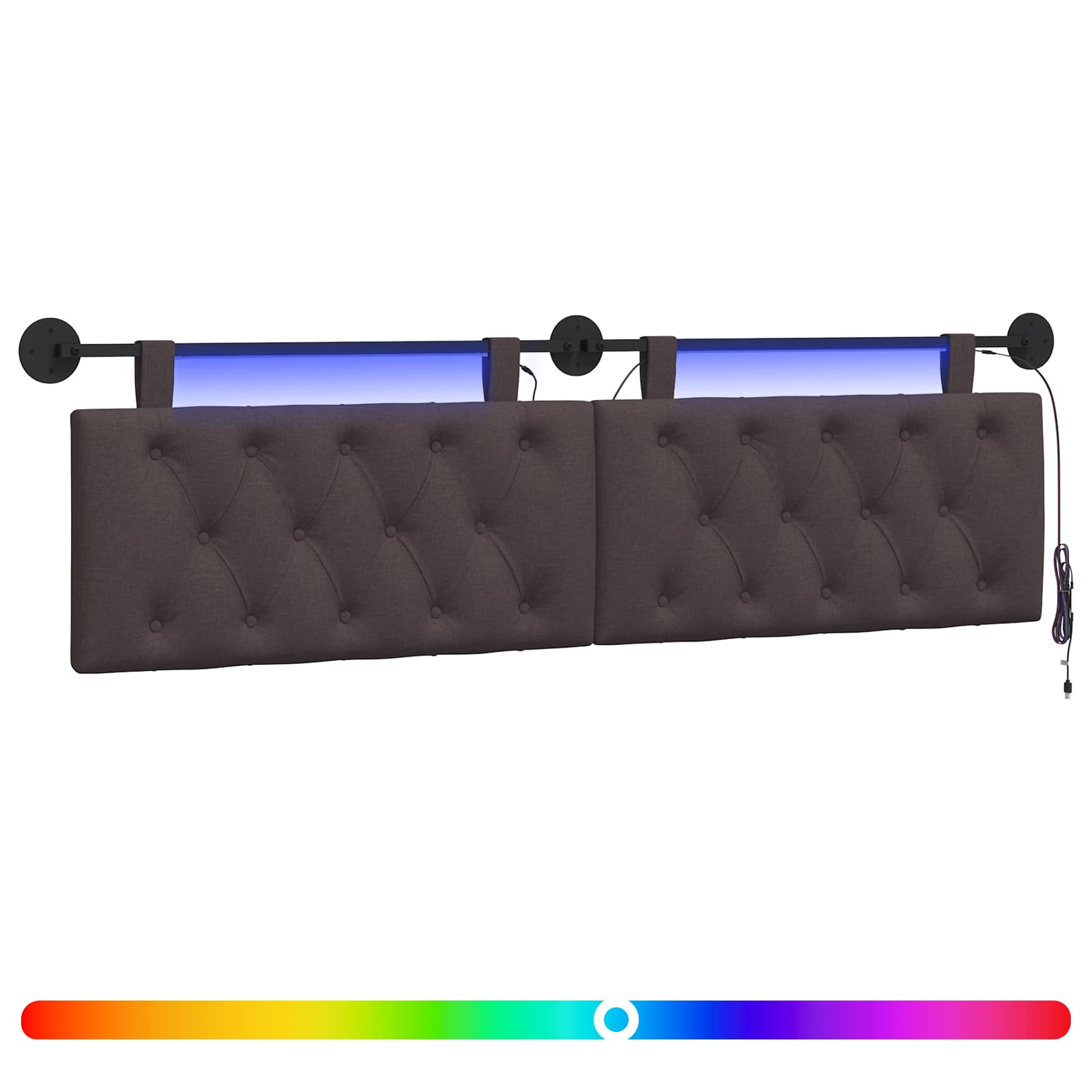 Tête de lit suspendue Avec lumière LED Marron foncé Tissu - XIOS