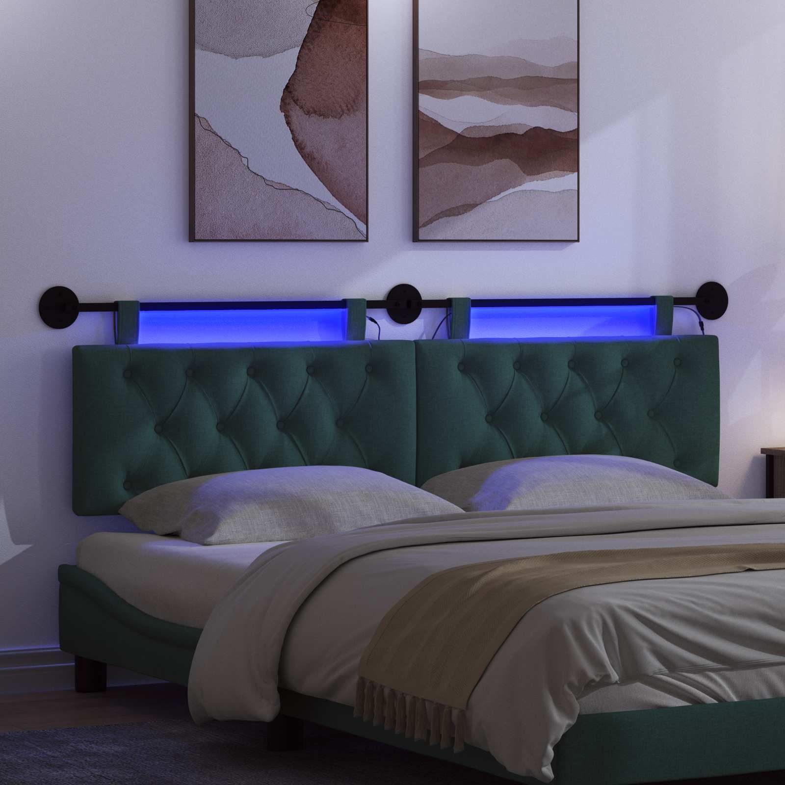 Tête de lit suspendue Avec lumière LED Vert foncé Tissu - XIOS