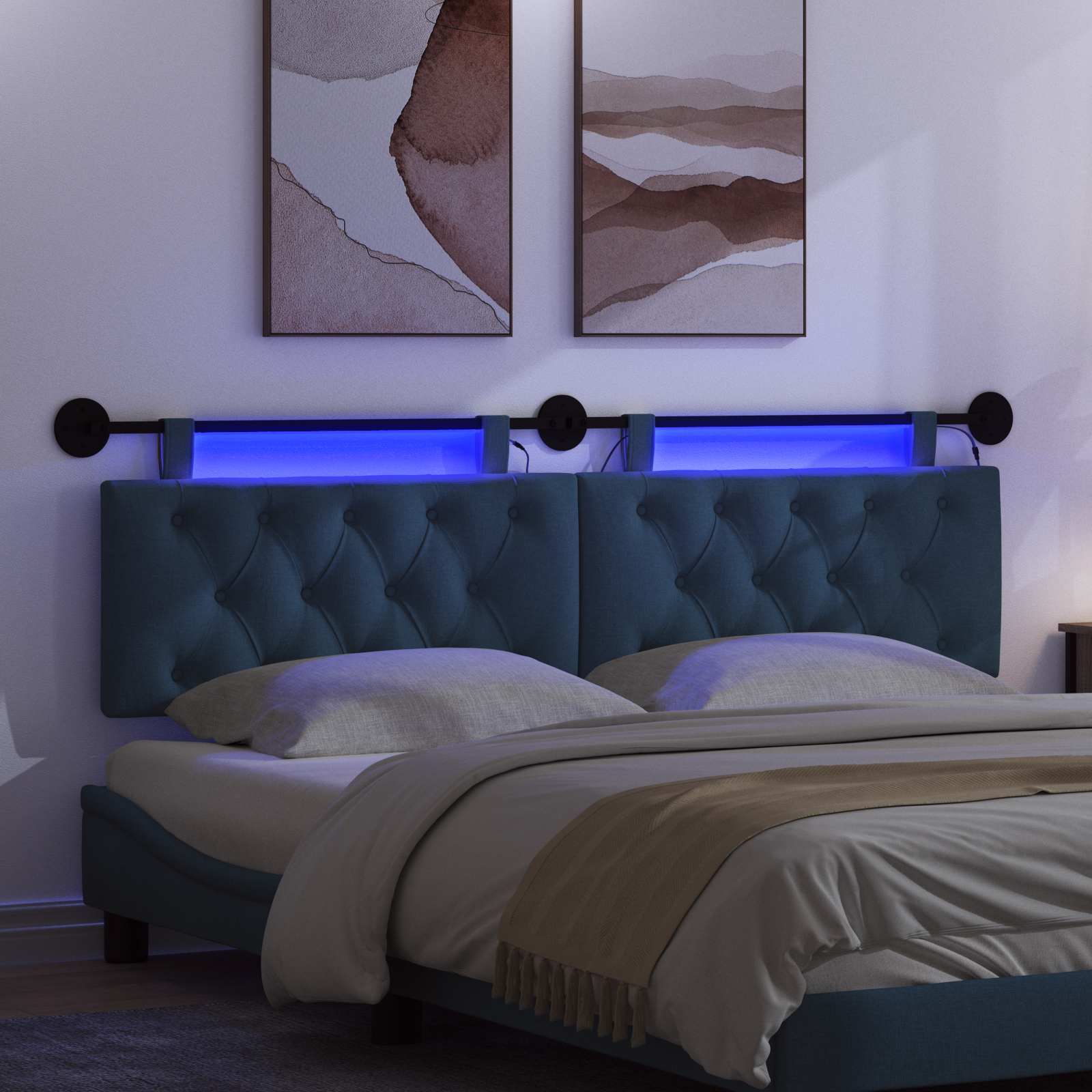Tête de lit suspendue Avec lumière LED Bleu Tissu - XIOS