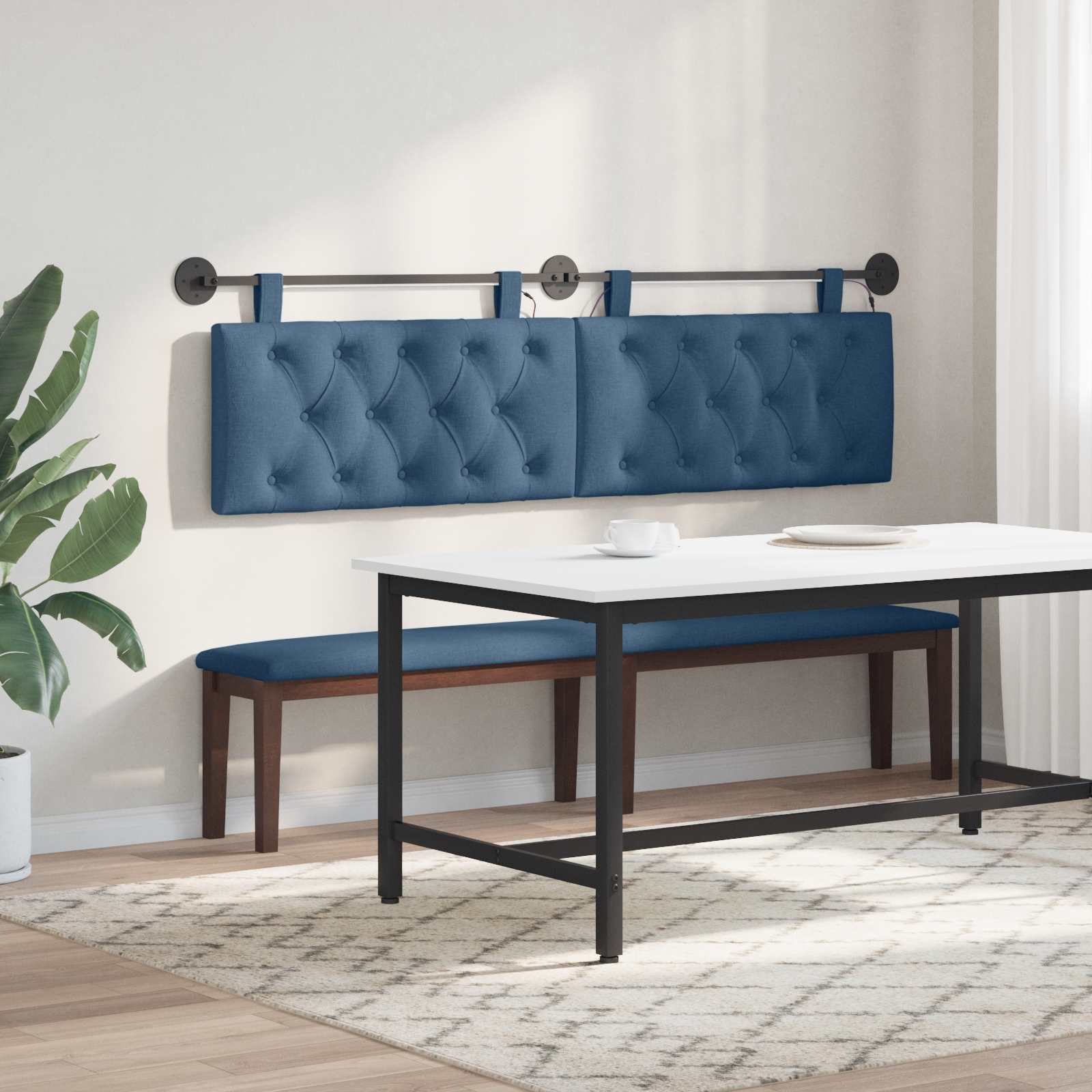 Tête de lit suspendue Avec lumière LED Bleu Tissu - XIOS