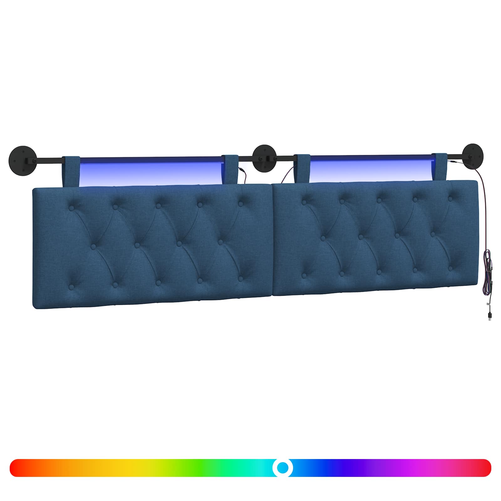 Tête de lit suspendue Avec lumière LED Bleu Tissu - XIOS