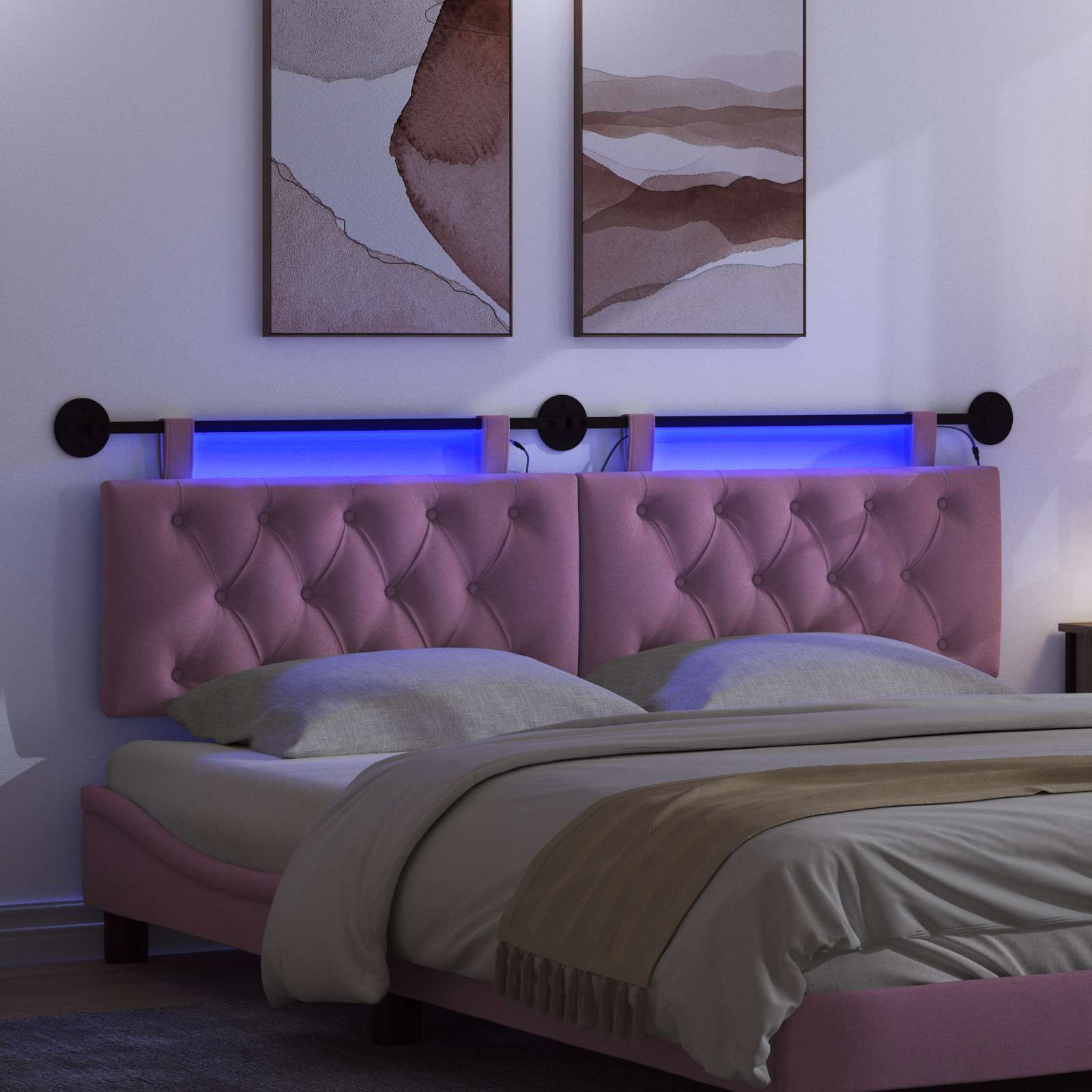 Tête de lit suspendue Avec lumière LED Rose Tissu - XIOS