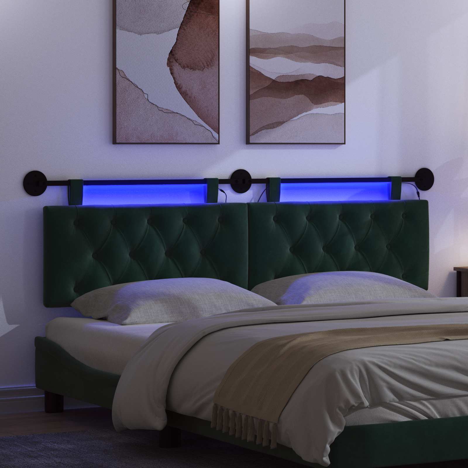 Tête de lit suspendue Avec lumière LED Vert foncé Velours - XIOS