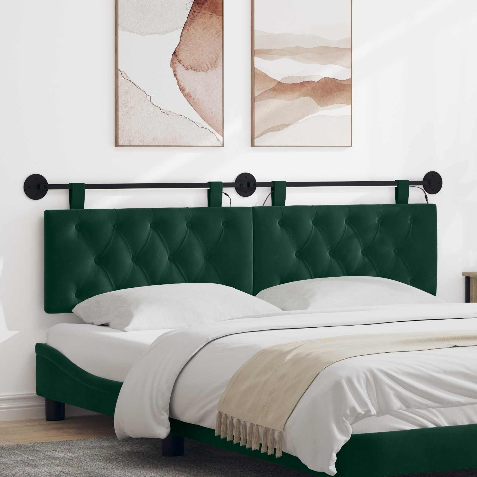 Tête de lit suspendue Avec lumière LED Vert foncé Velours - XIOS
