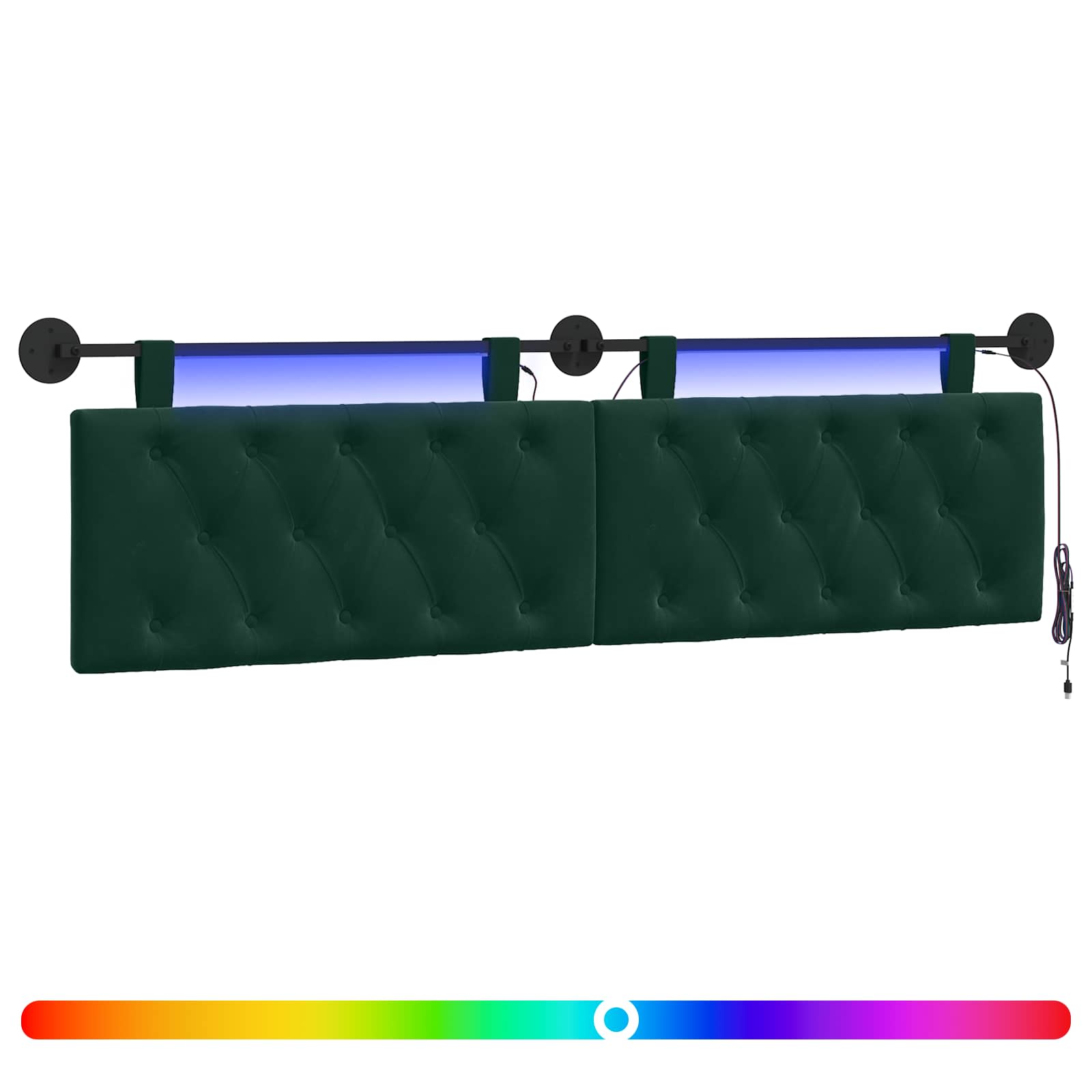 Tête de lit suspendue Avec lumière LED Vert foncé Velours - XIOS