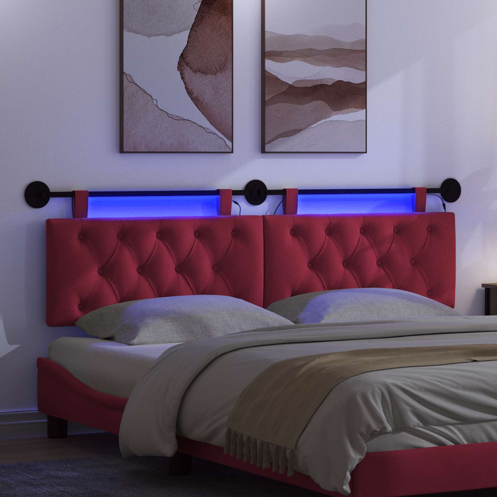 Tête de lit suspendue Avec lumière LED Bordeaux Velours - XIOS