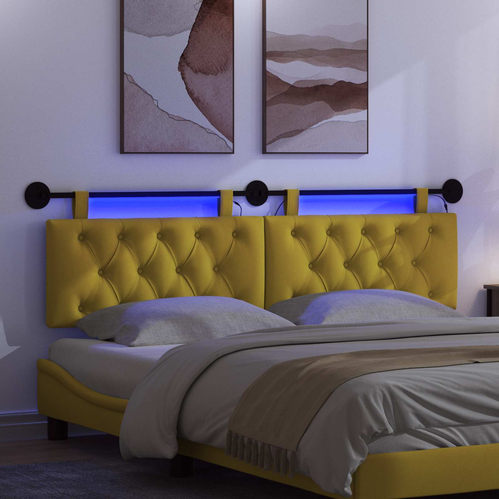 Tête de lit suspendue Avec lumière LED Jaune Velours - XIOS