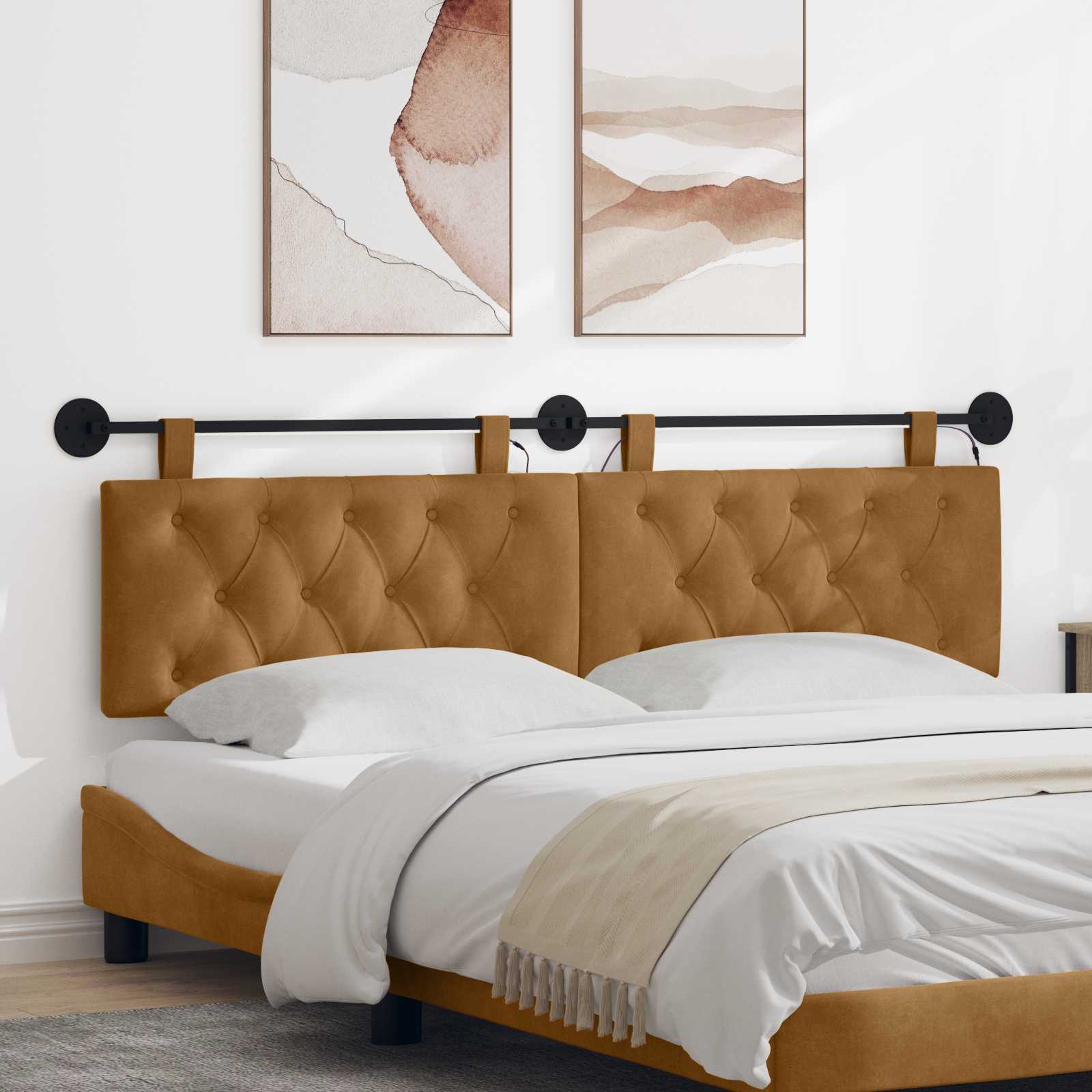 Tête de lit suspendue Avec lumière LED Marron Velours - XIOS