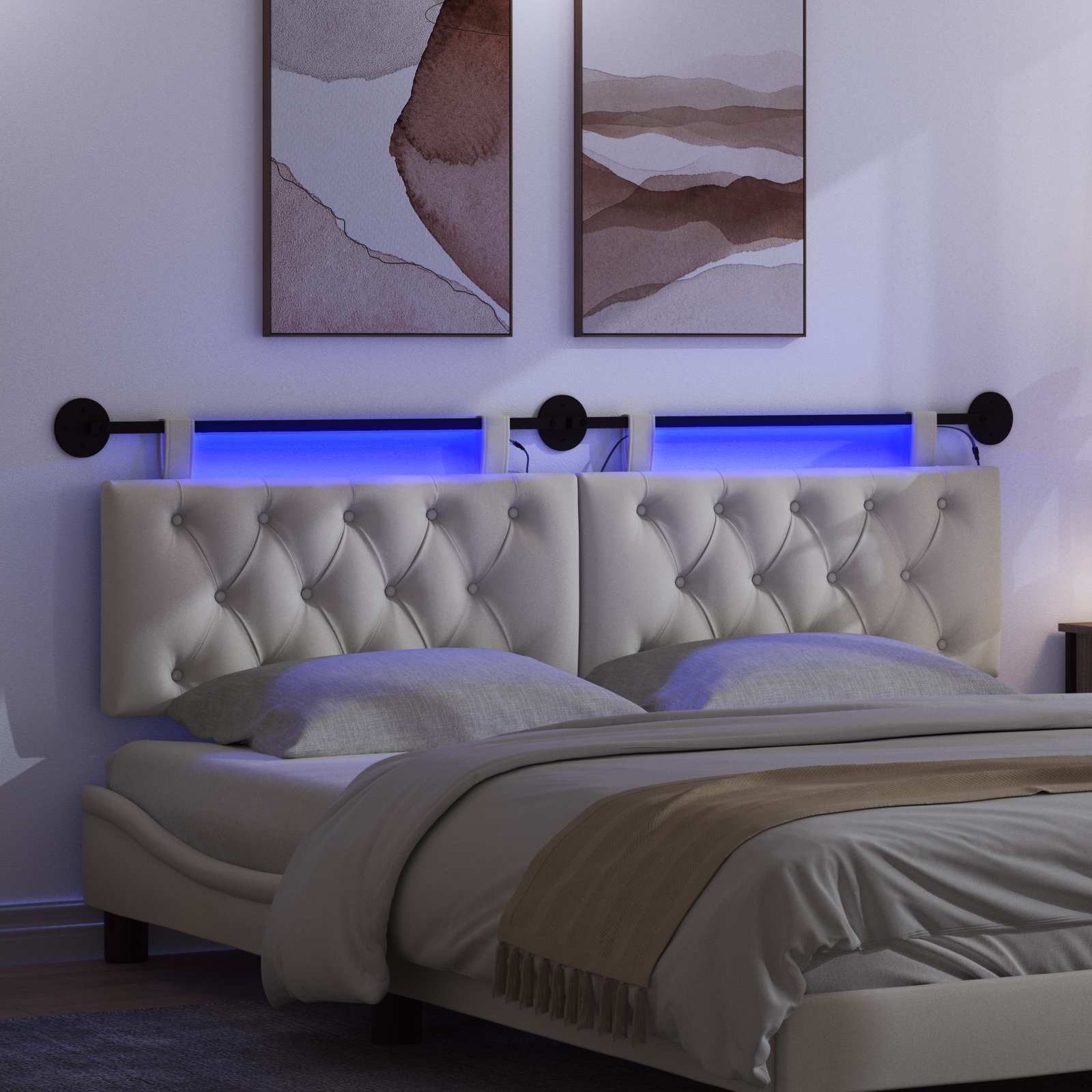 Tête de lit suspendue Avec lumière LED Crème Velours - XIOS