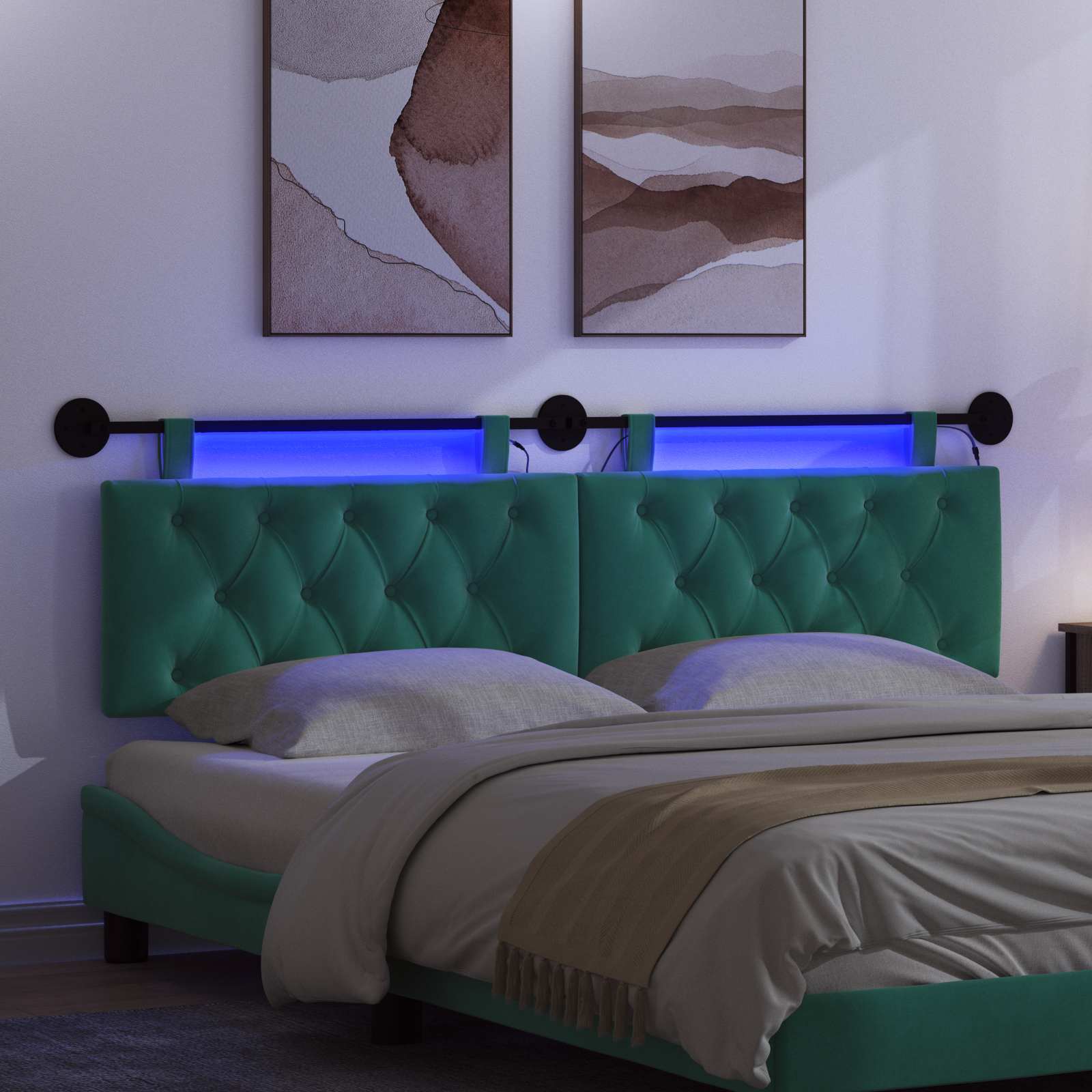 Tête de lit suspendue Avec lumière LED Turquoise Velours - XIOS