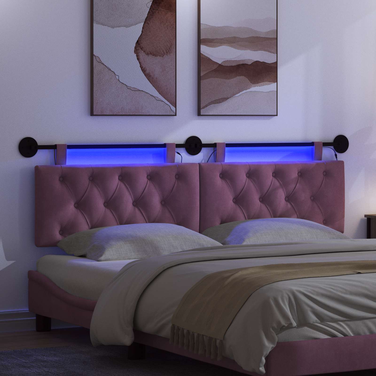 Tête de lit suspendue Avec lumière LED Pourpre Velours - XIOS
