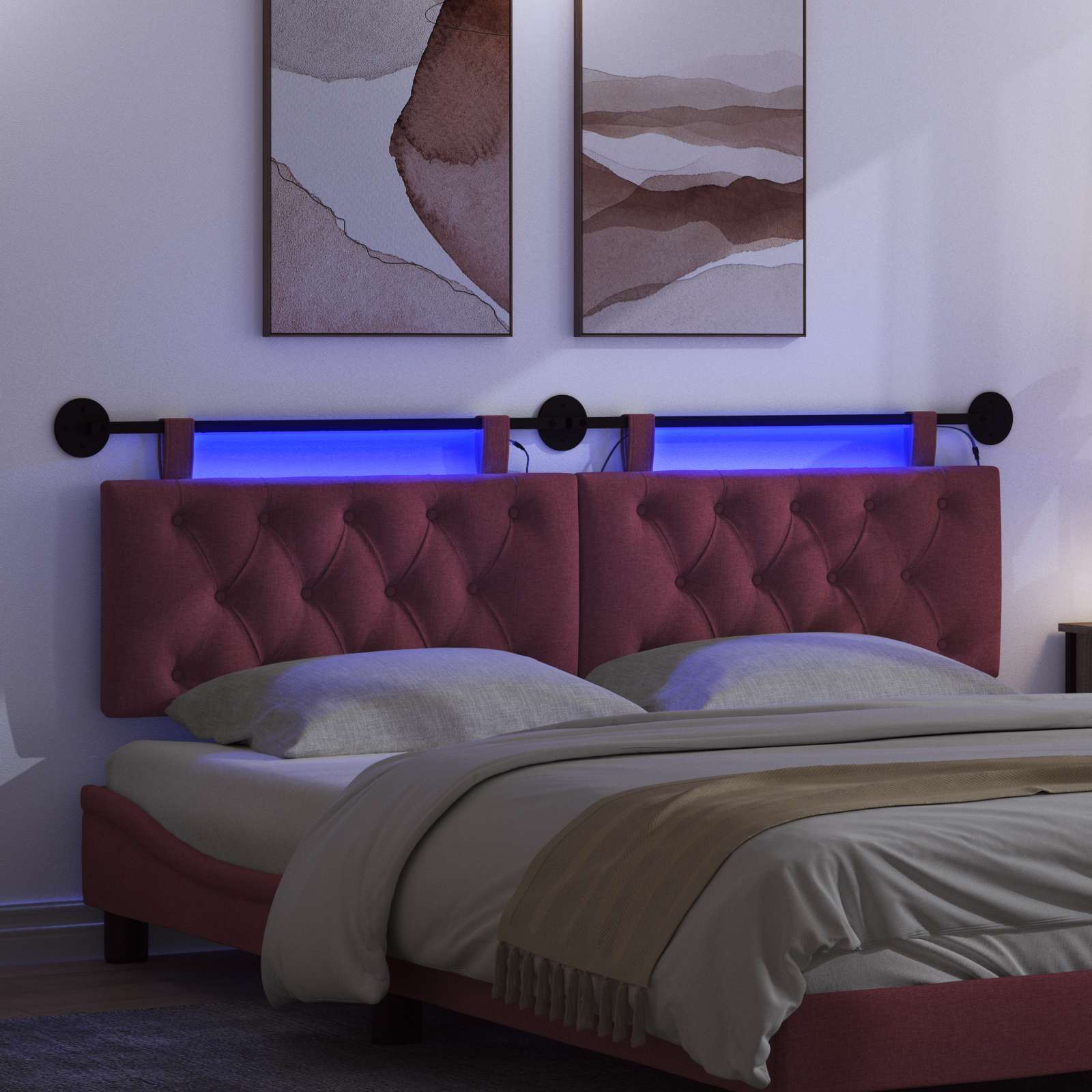 Tête de lit suspendue Avec lumière LED Bordeaux Tissu - XIOS