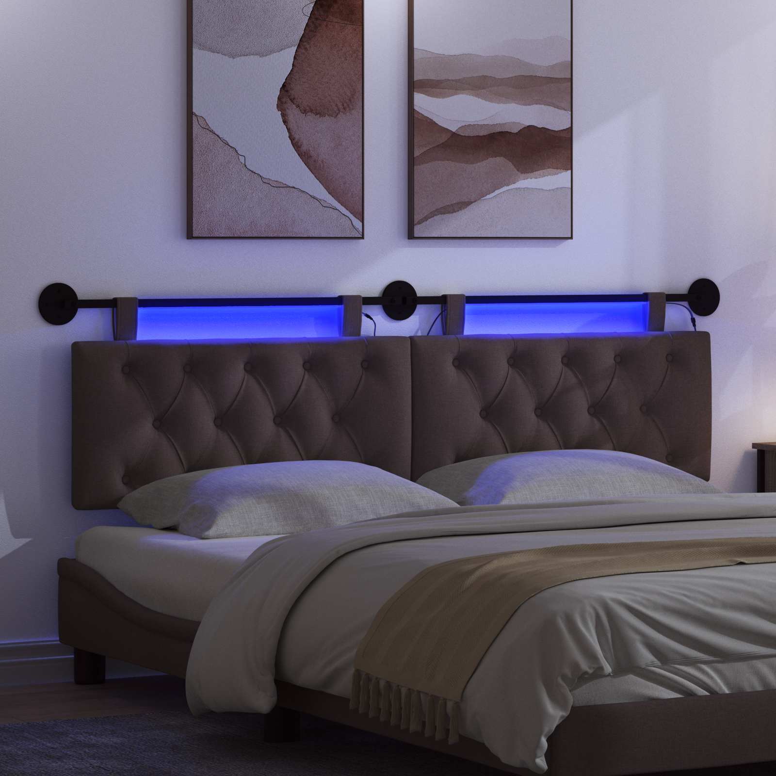 Tête de lit suspendue Avec lumière LED Marron foncé Tissu - XIOS