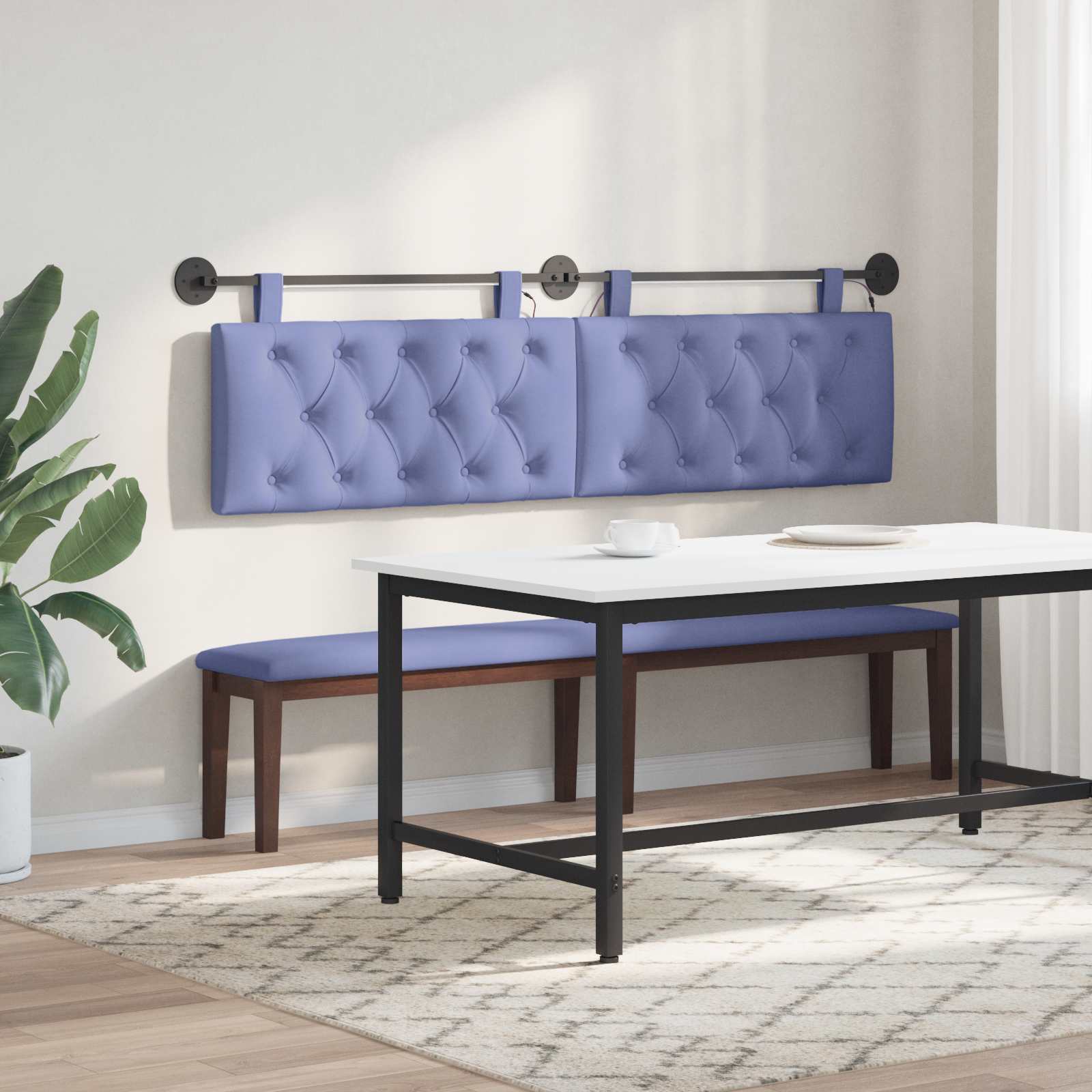Tête de lit suspendue Avec lumière LED Bleu denim Tissu - XIOS