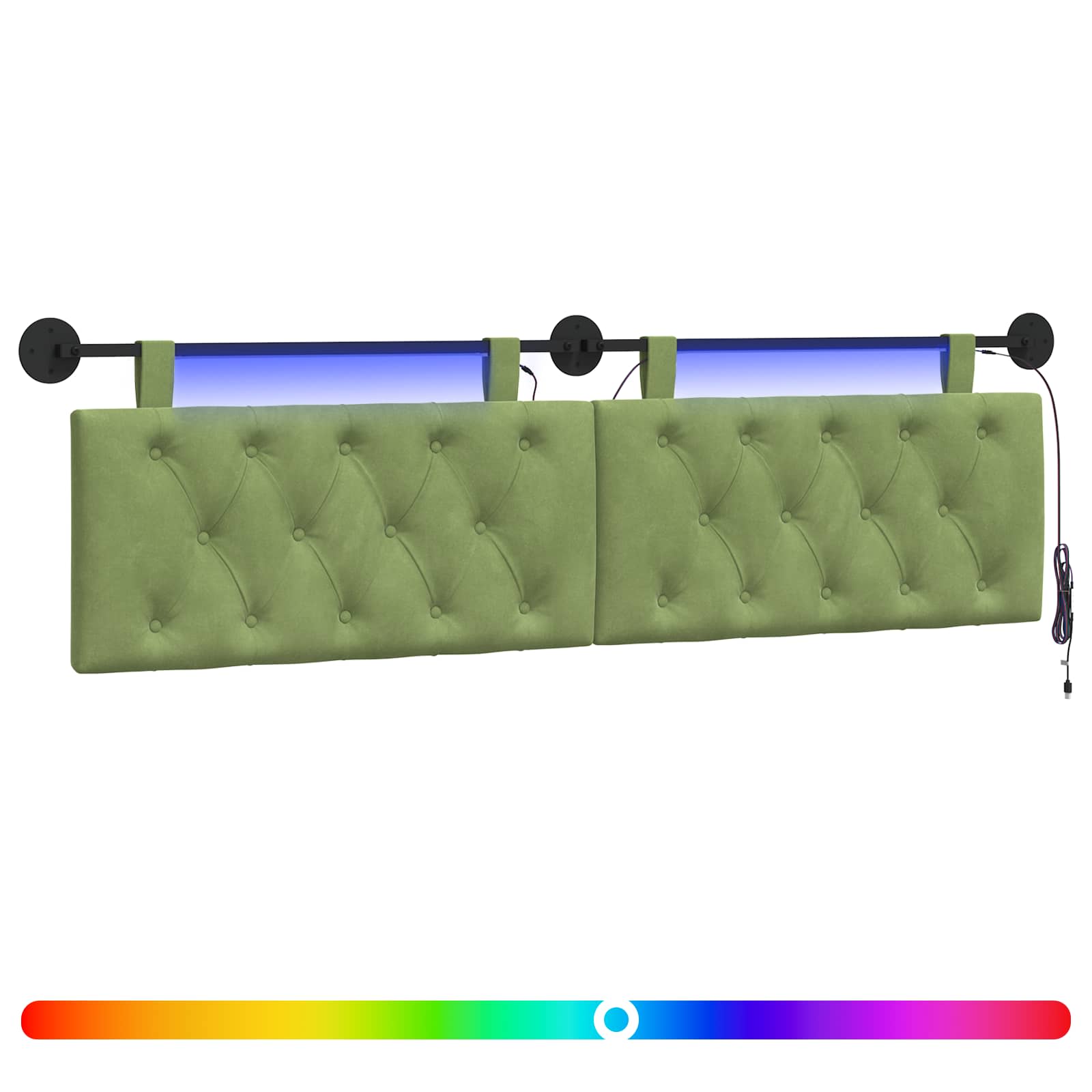 Tête de lit suspendue Avec lumière LED Vert clair Velours - XIOS