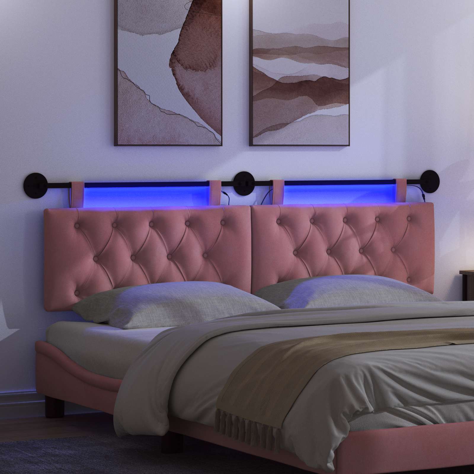 Tête de lit suspendue Avec lumière LED Rose Velours - XIOS