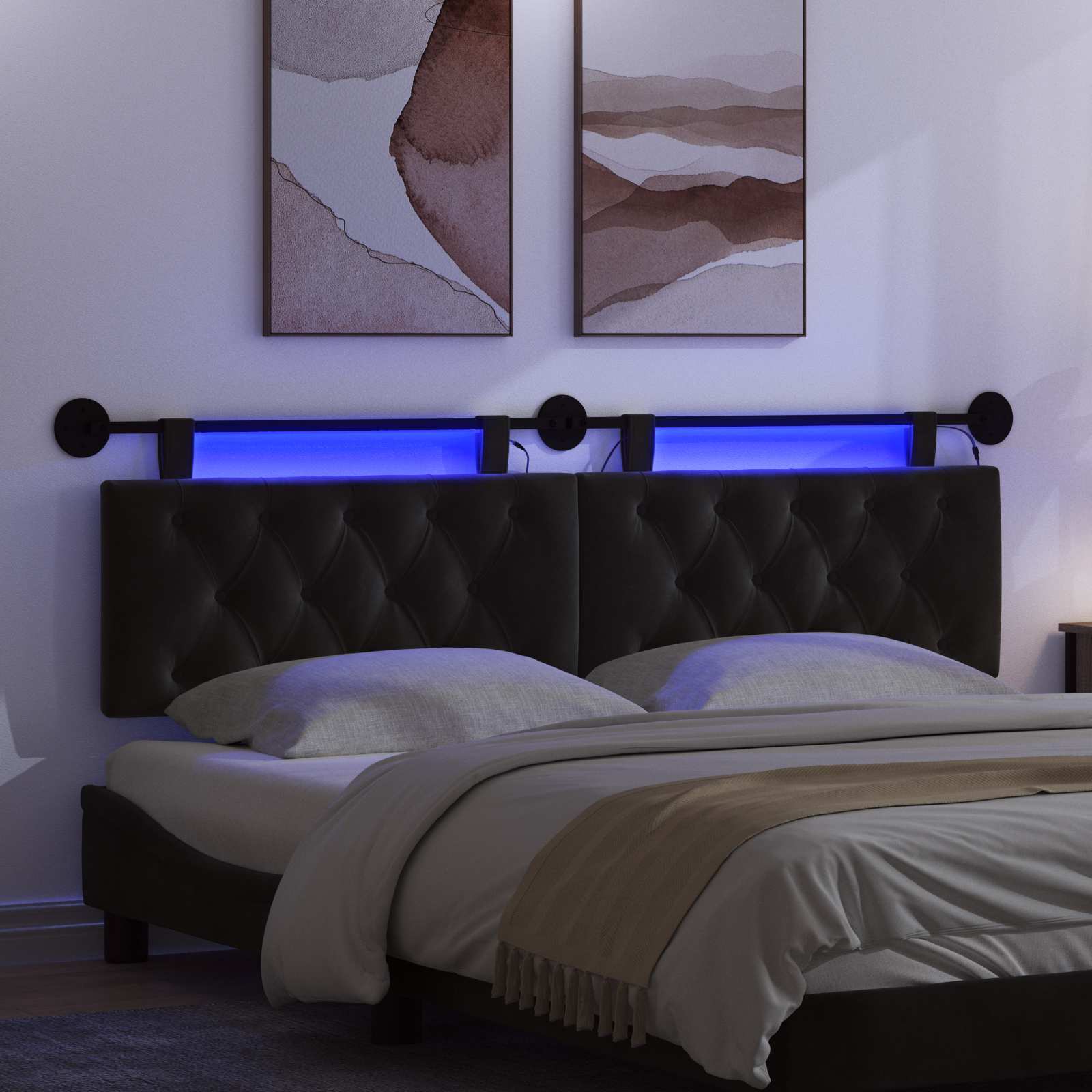 Tête de lit suspendue Avec lumière LED Noir Velours - XIOS