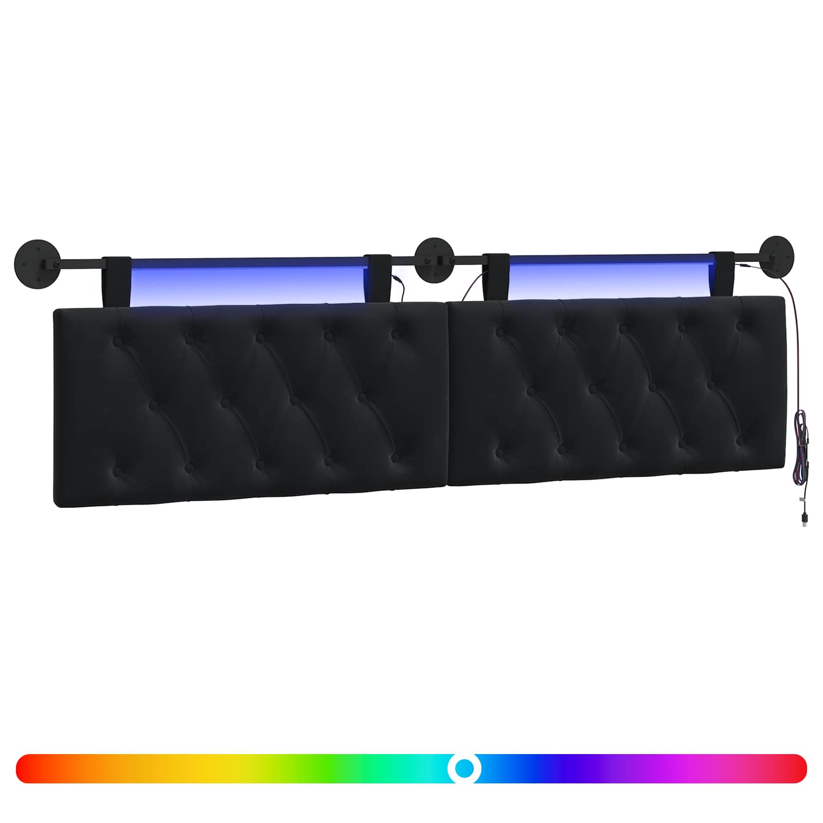 Tête de lit suspendue Avec lumière LED Noir Velours - XIOS