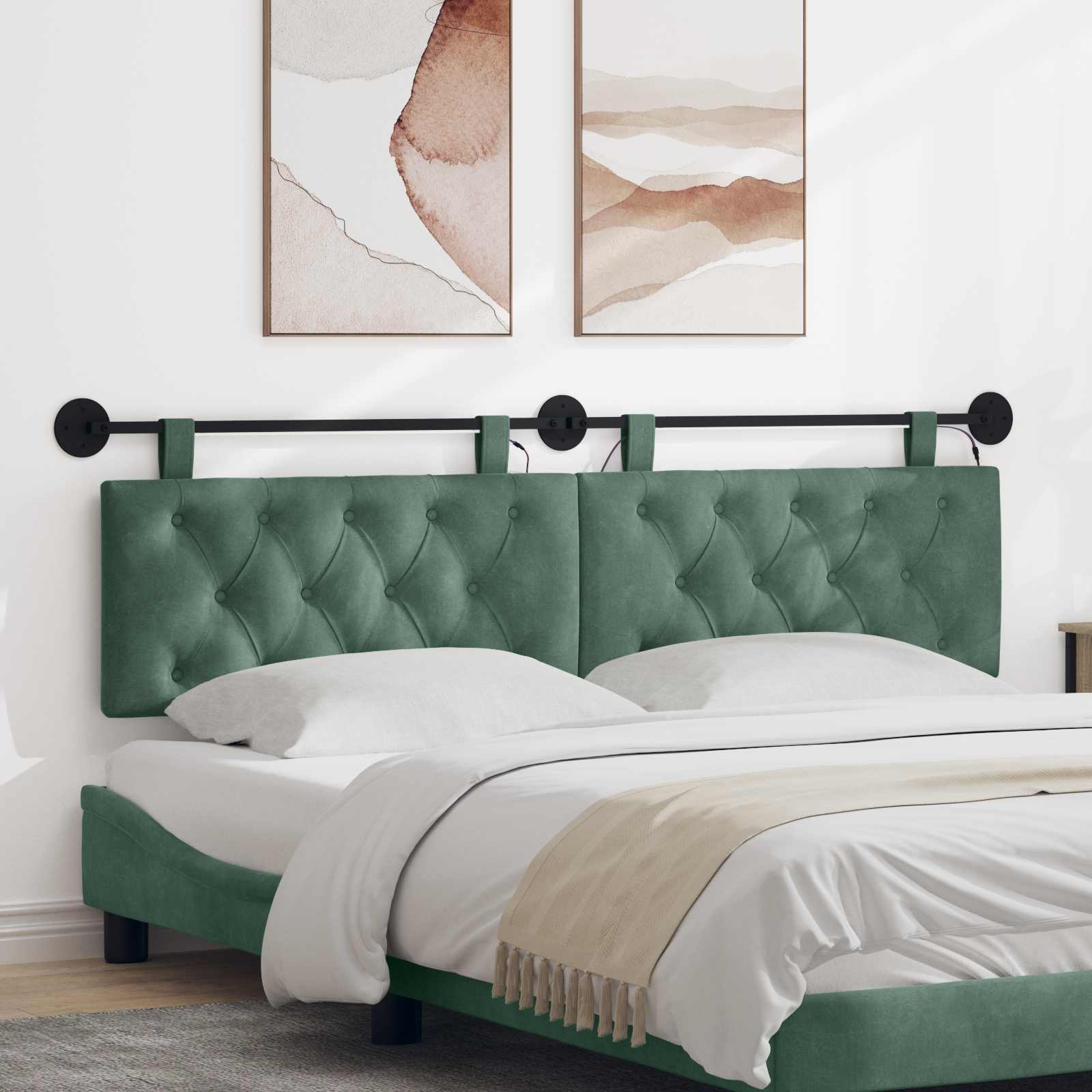 Tête de lit suspendue Avec lumière LED Vert Mer Velours - XIOS