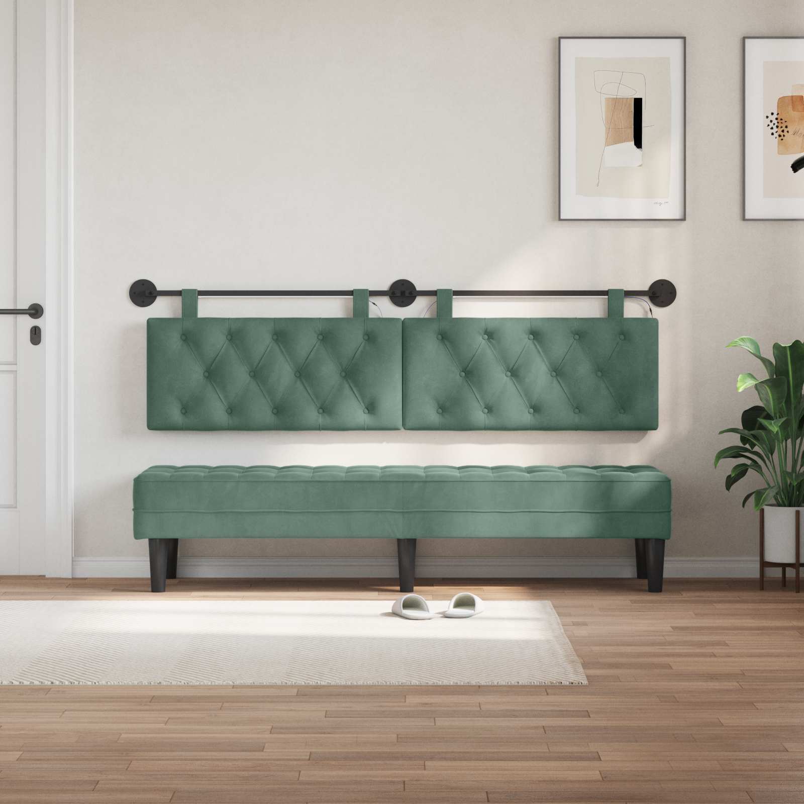 Tête de lit suspendue Avec lumière LED Vert Mer Velours - XIOS