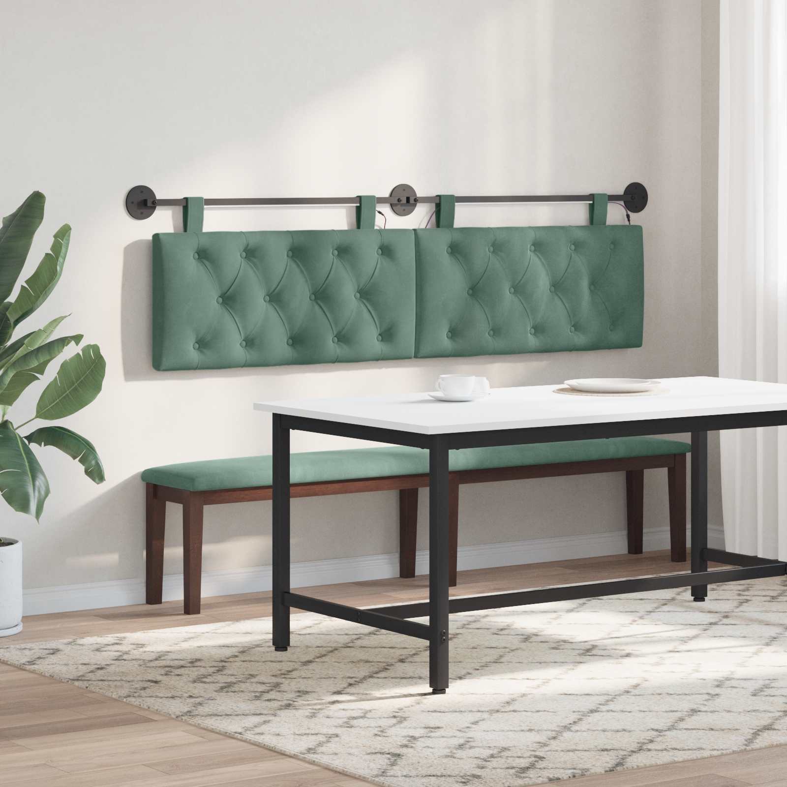 Tête de lit suspendue Avec lumière LED Vert Mer Velours - XIOS