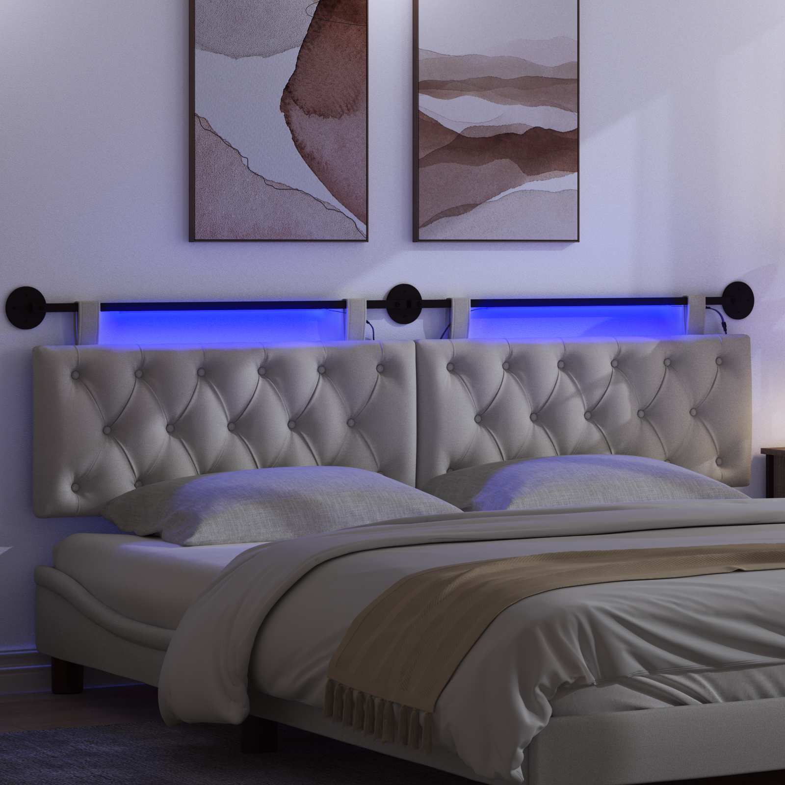 Tête de lit suspendue Avec lumière LED Gris nuage Tissu - XIOS