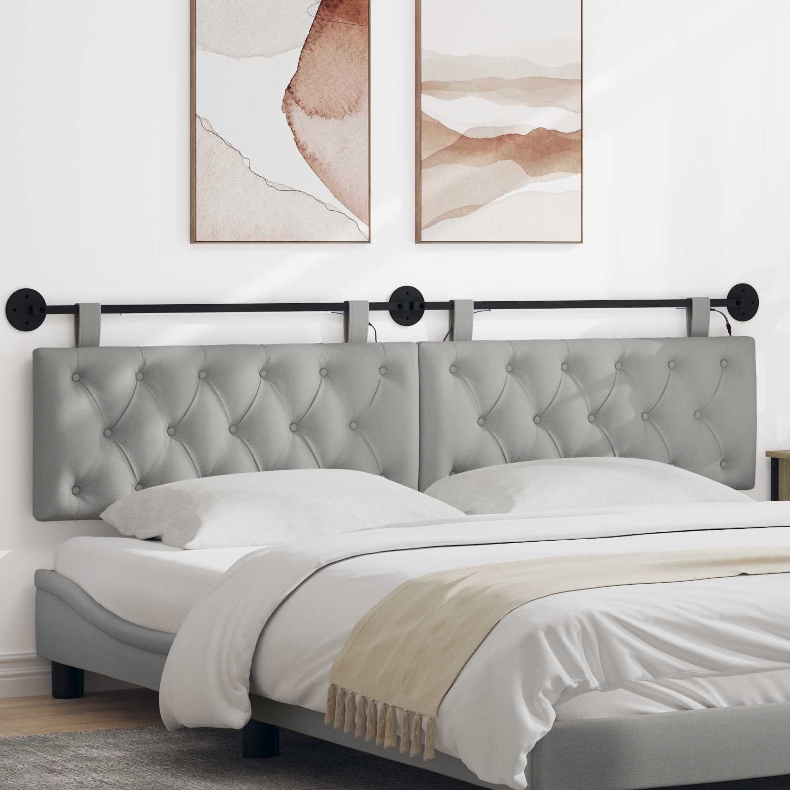 Tête de lit suspendue Avec lumière LED Gris nuage Tissu - XIOS
